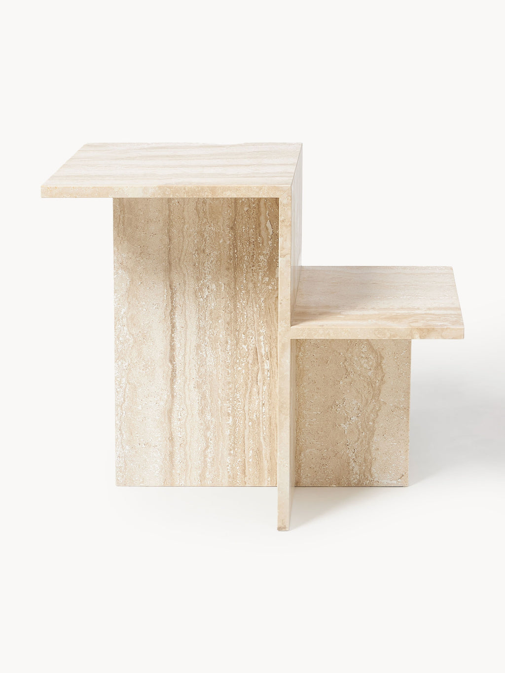 Distinct Travertine Side Table with Two Table Tops
