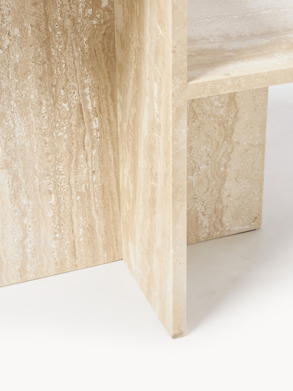 Distinct Travertine Side Table with Two Table Tops
