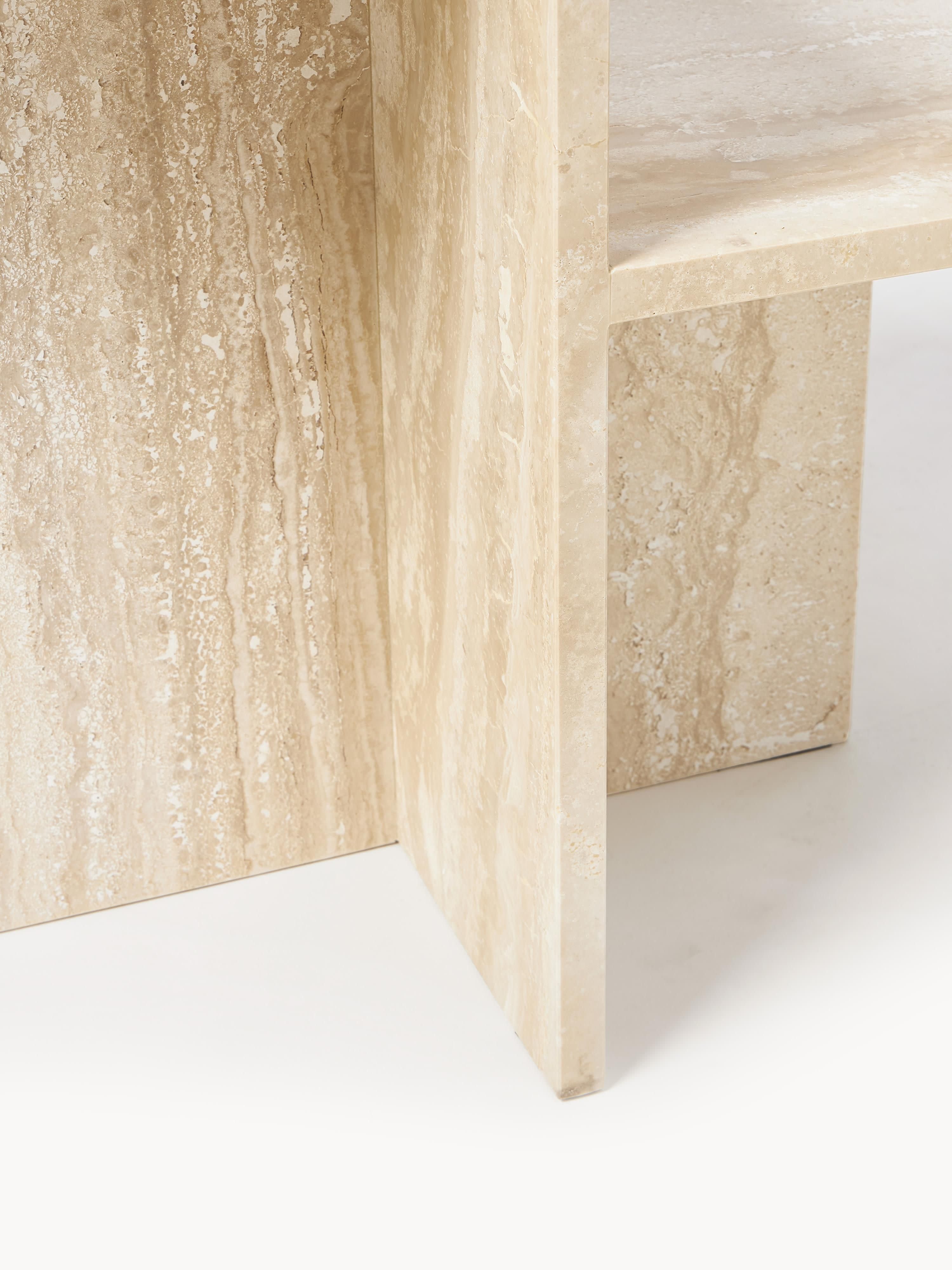 Distinct Travertine Side Table with Two Table Tops