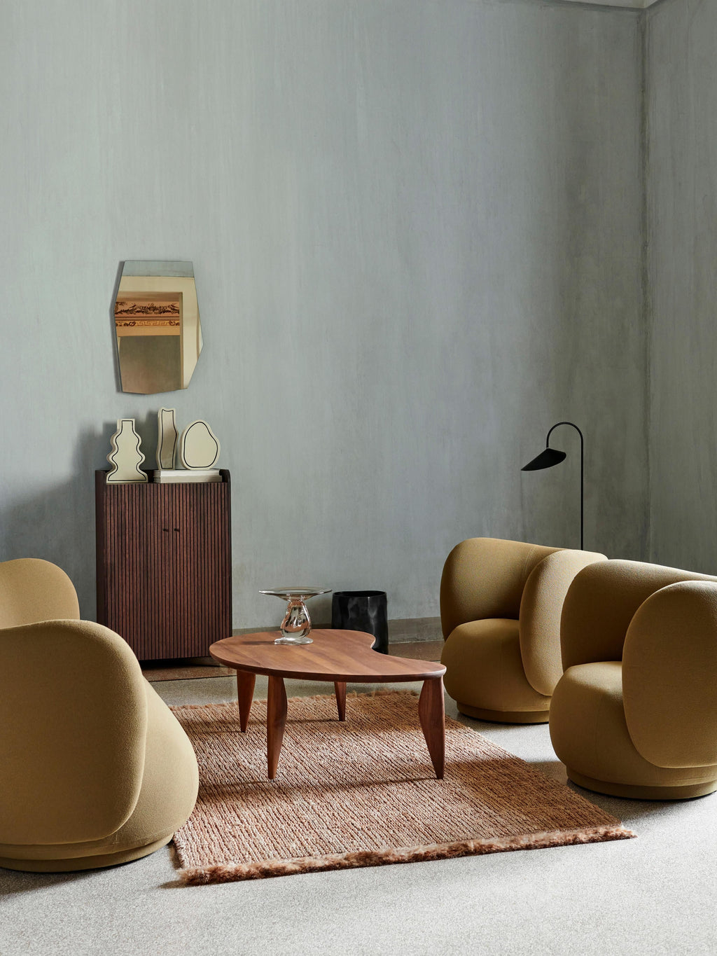 Feve Walnut Wood Coffee Table in Organic Shape