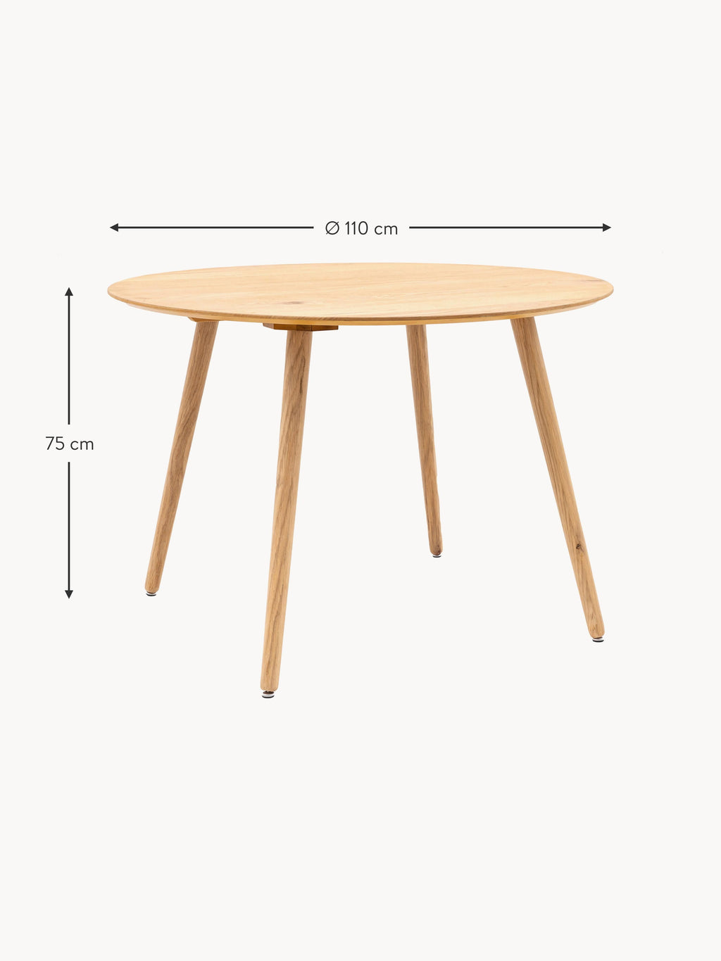 Hatfield Round Oak Wood Dining Table, Ø 110 cm