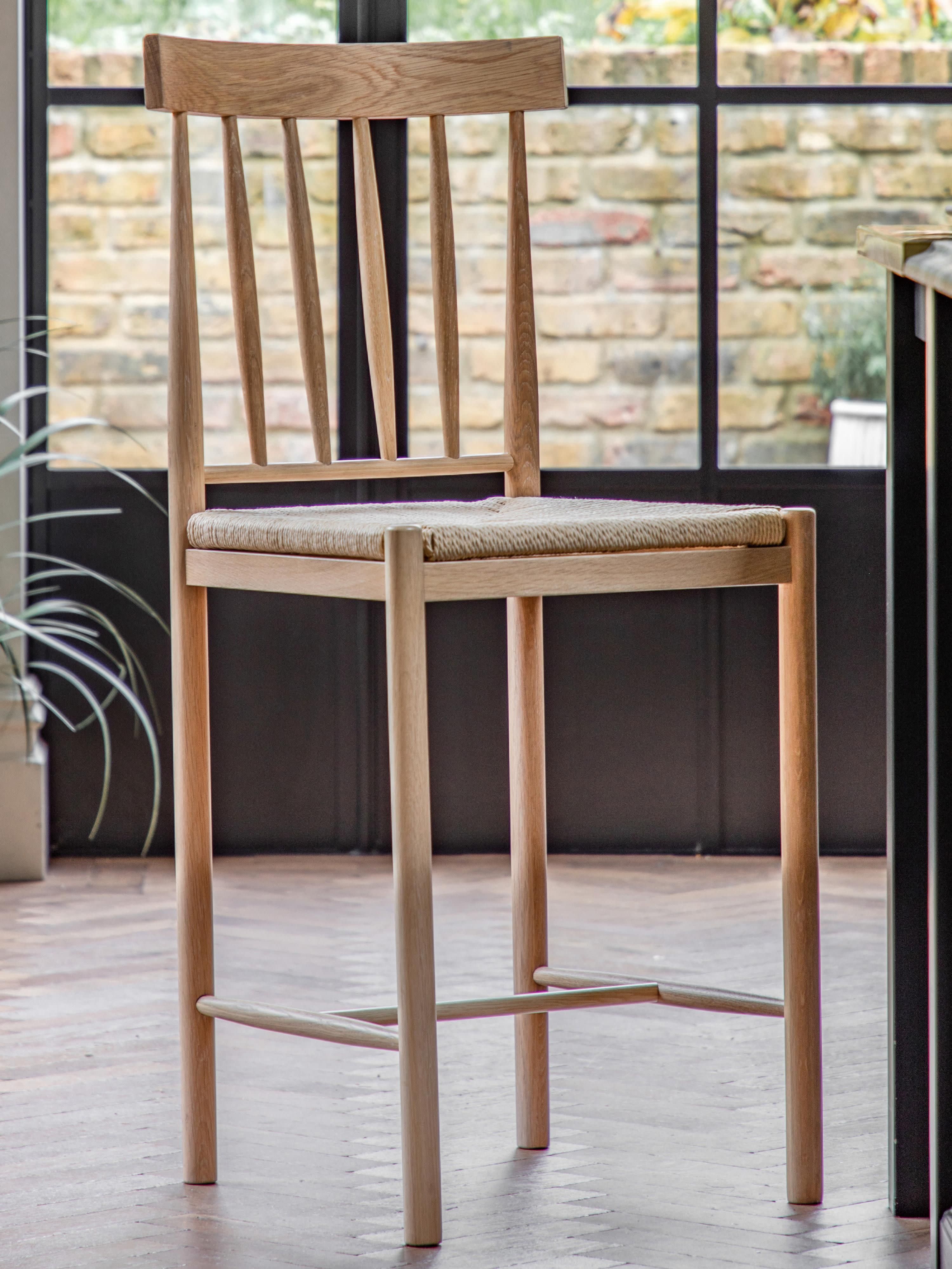 Eton Handmade Oak Wood Counter Chairs, Set of 2