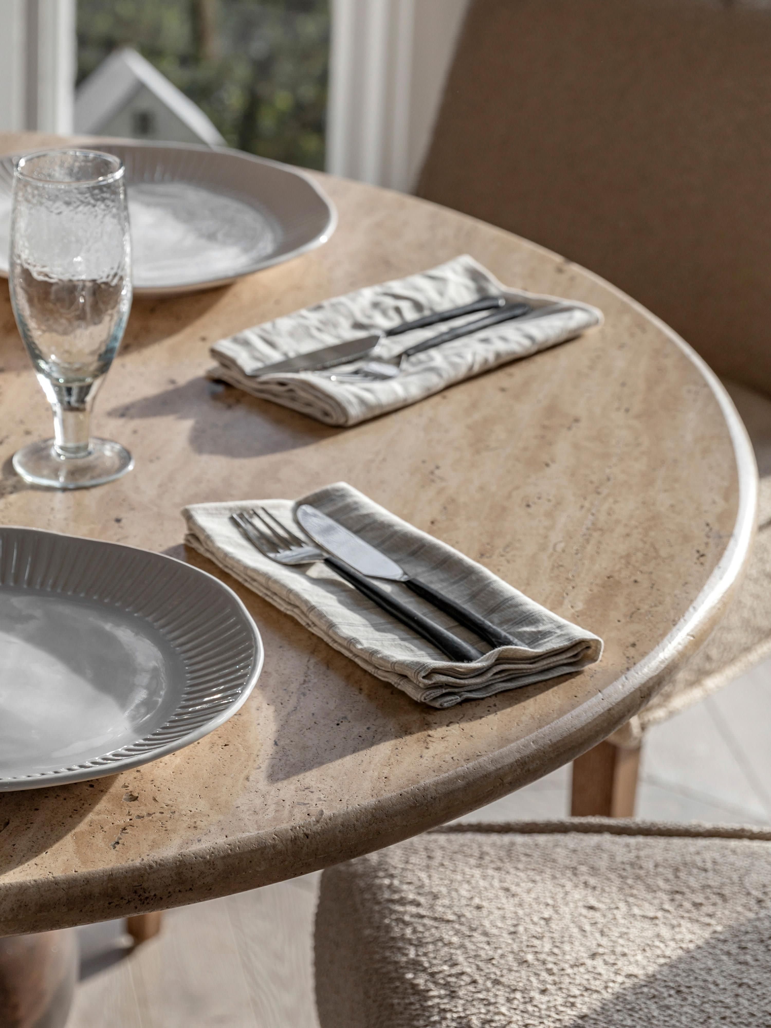 Sculpt Round Dining Table with Travertine Table Top, Ø 110 cm