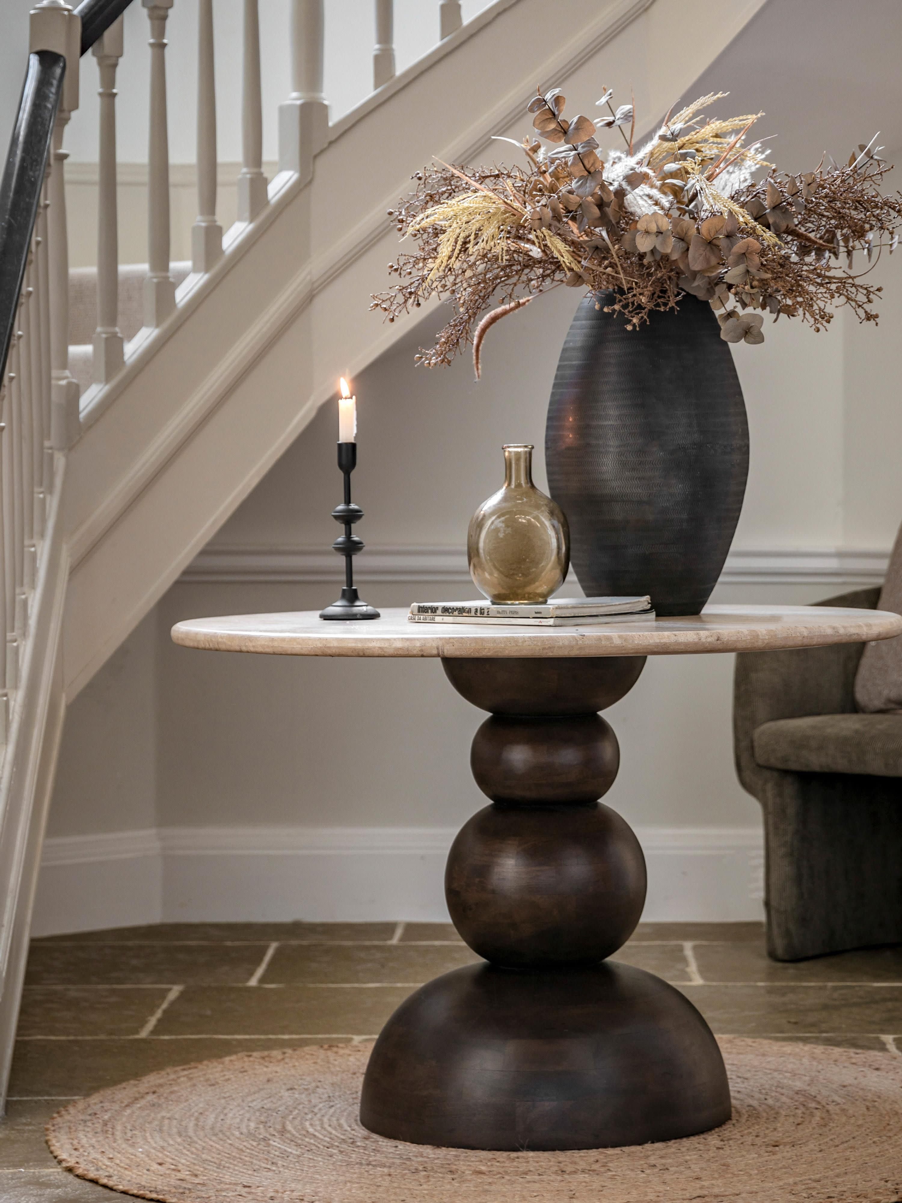 Sculpt Round Dining Table with Travertine Table Top, Ø 110 cm