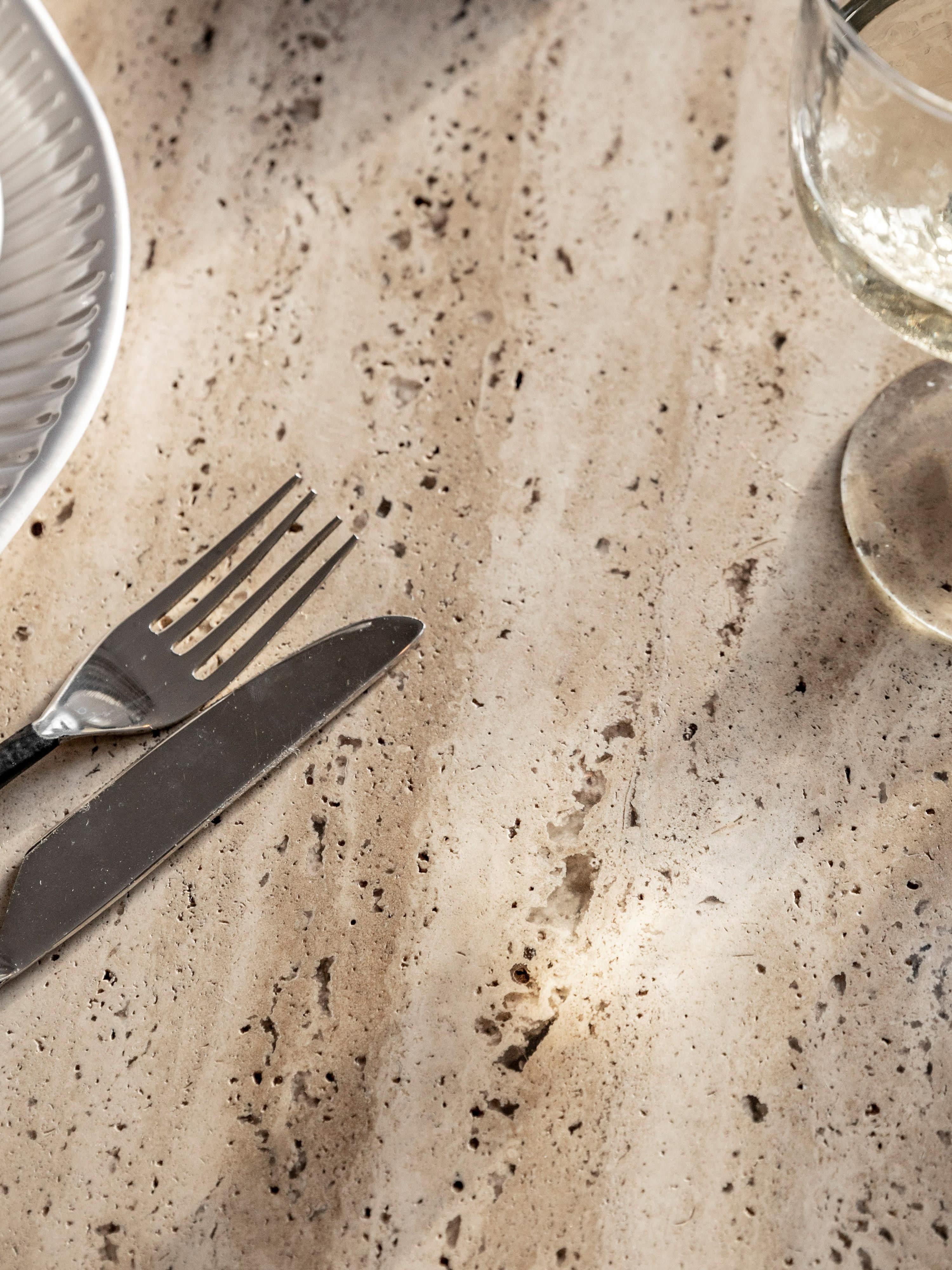Sculpt Round Dining Table with Travertine Table Top, Ø 110 cm