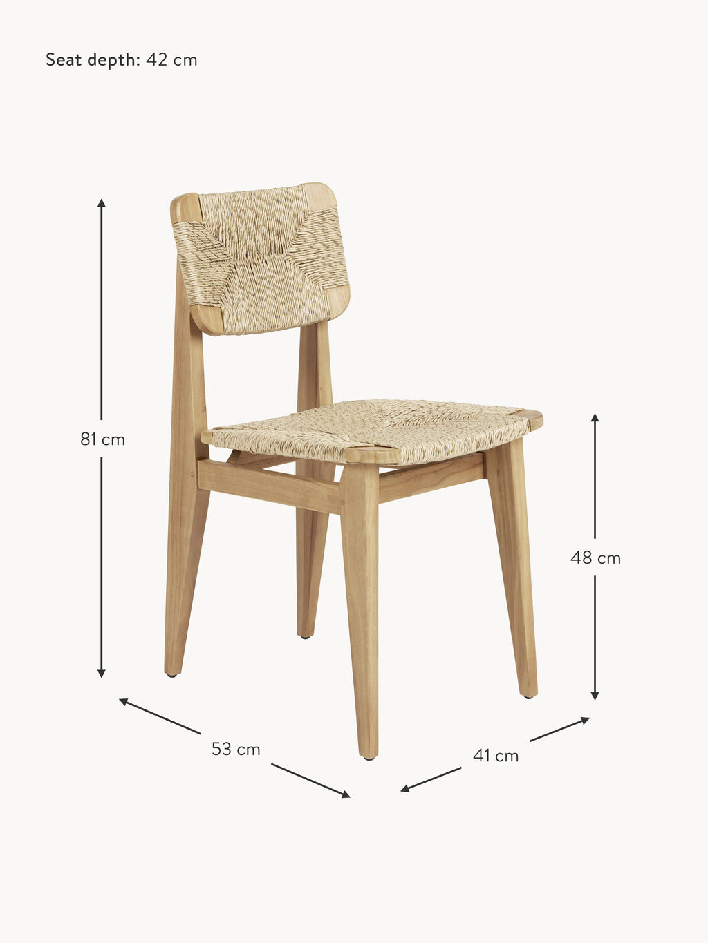 C-Chair Teak Wood Garden Dining Chair with Woven Seat and Backrest