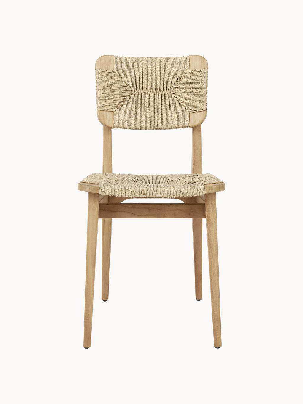 C-Chair Teak Wood Garden Dining Chair with Woven Seat and Backrest