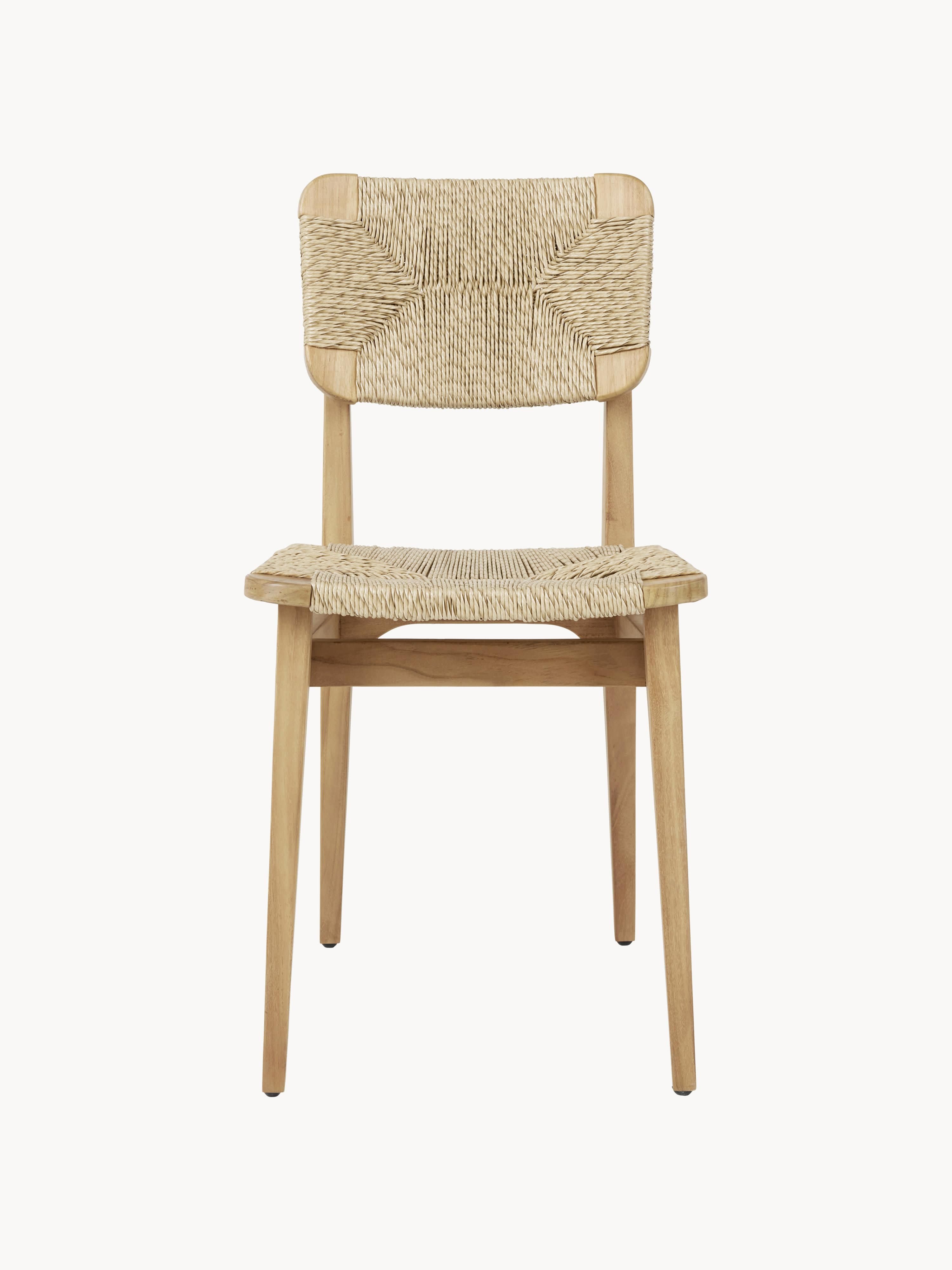 C-Chair Teak Wood Garden Dining Chair with Woven Seat and Backrest