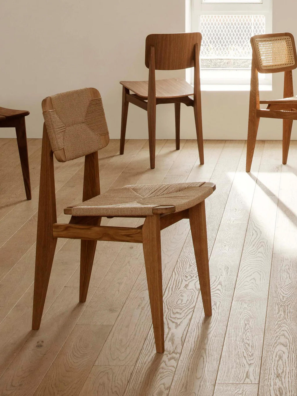 C-Chair Walnut Wood Dining Chair with Woven Seat Surface