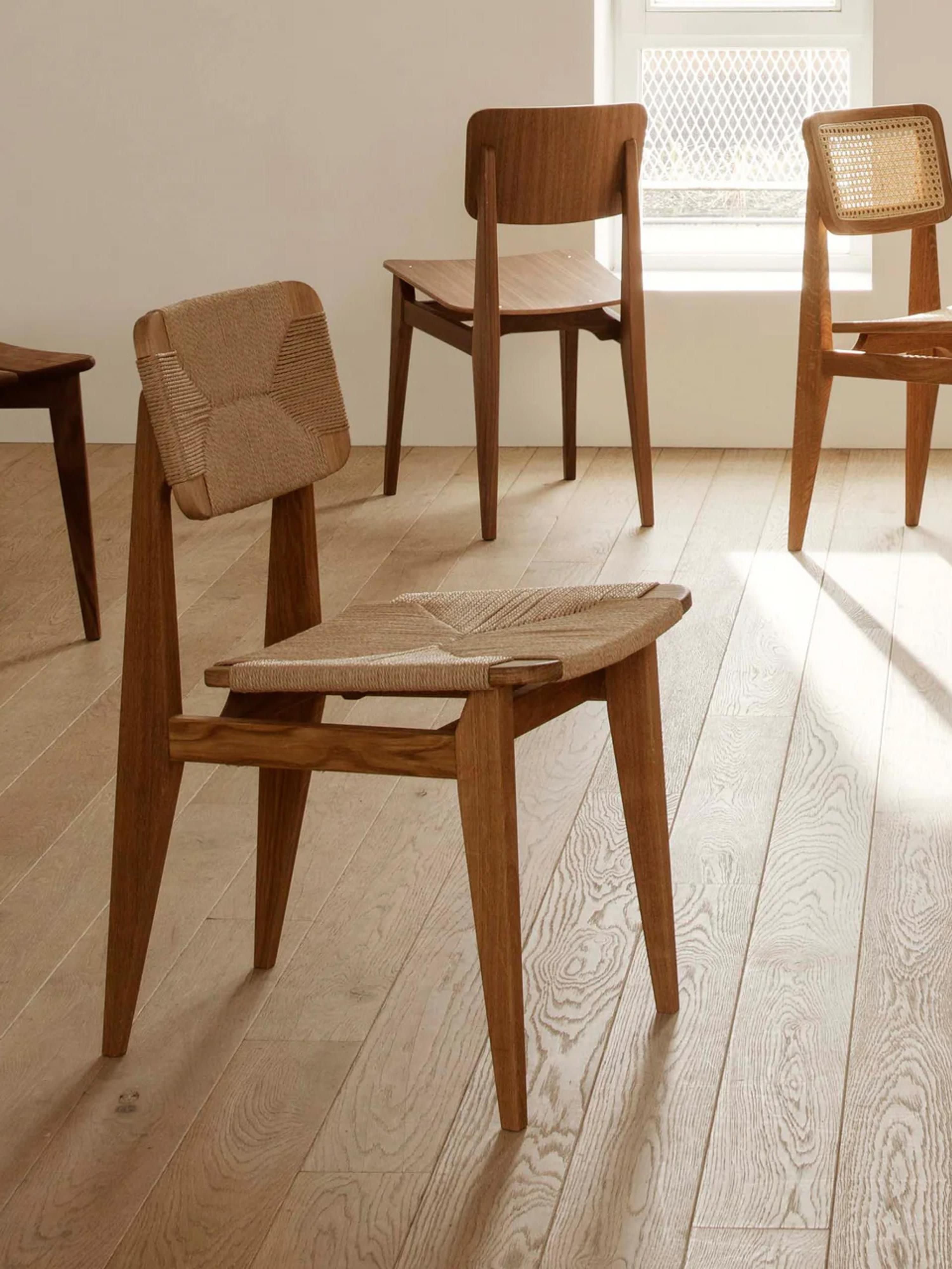 C-Chair Walnut Wood Dining Chair with Woven Seat Surface