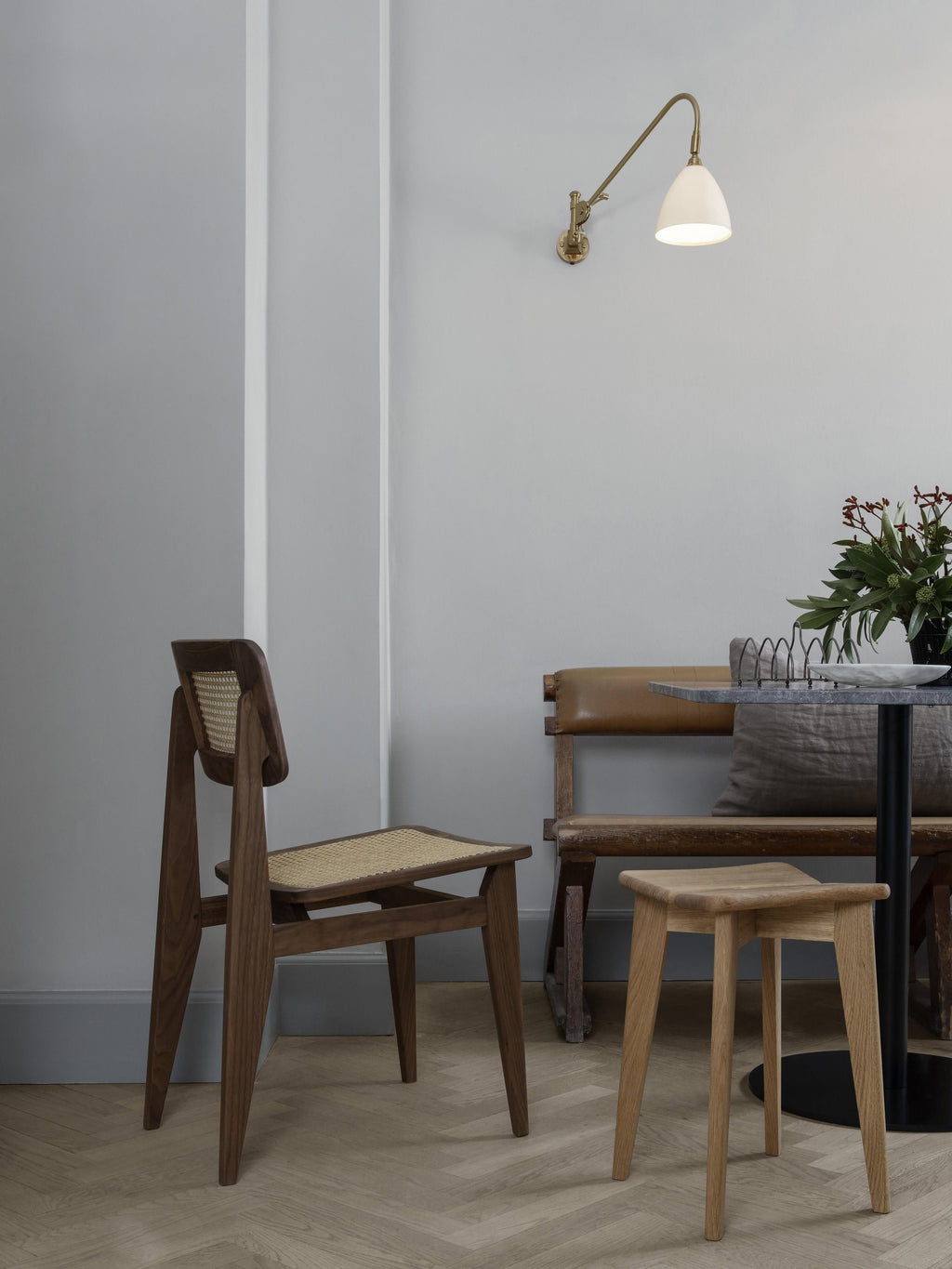 C-Chair Walnut Wood Dining Chair with Viennese Wickerwork