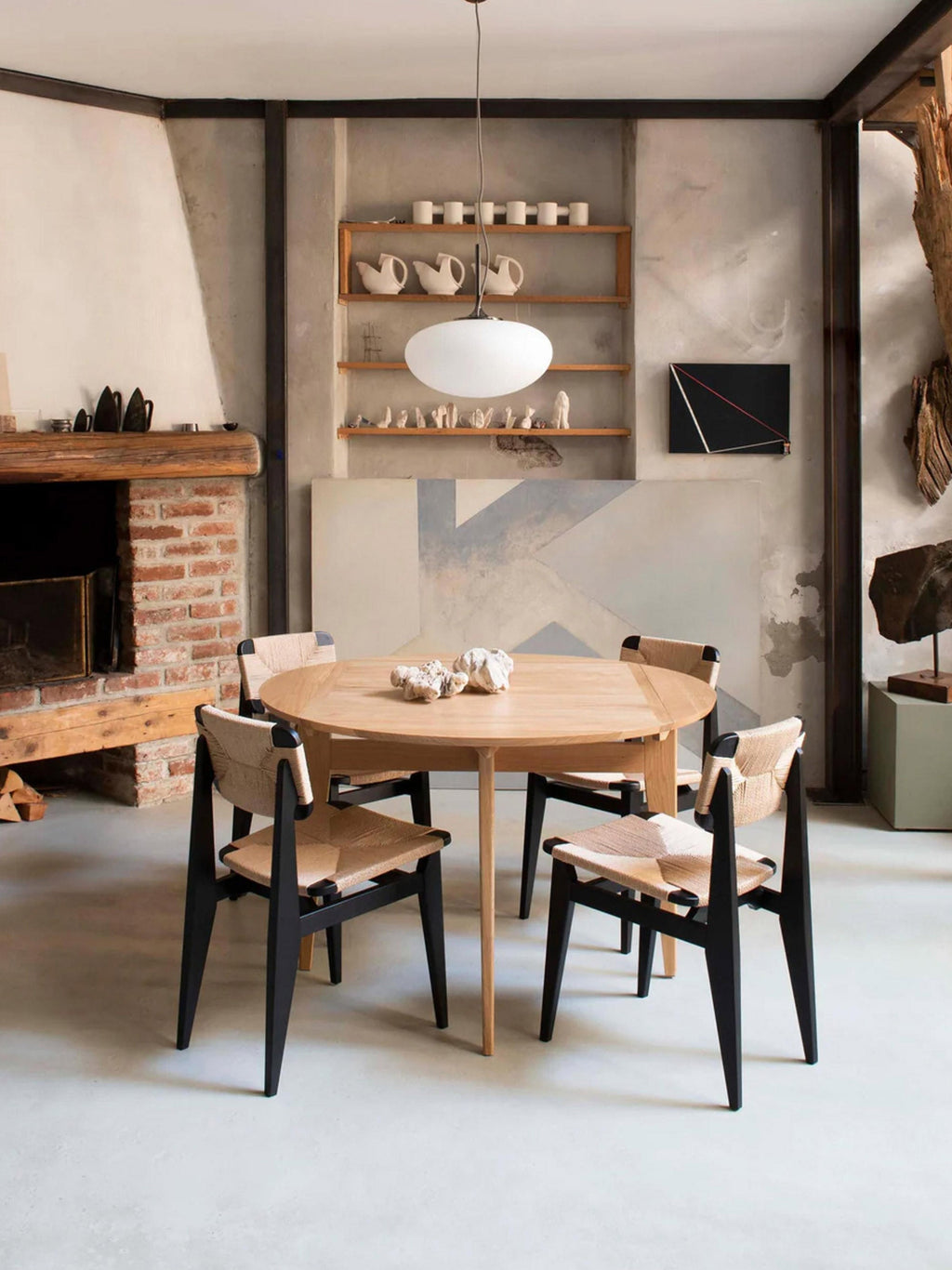 C-Chair Oak Wood Dining Chair with Woven Seat Surface