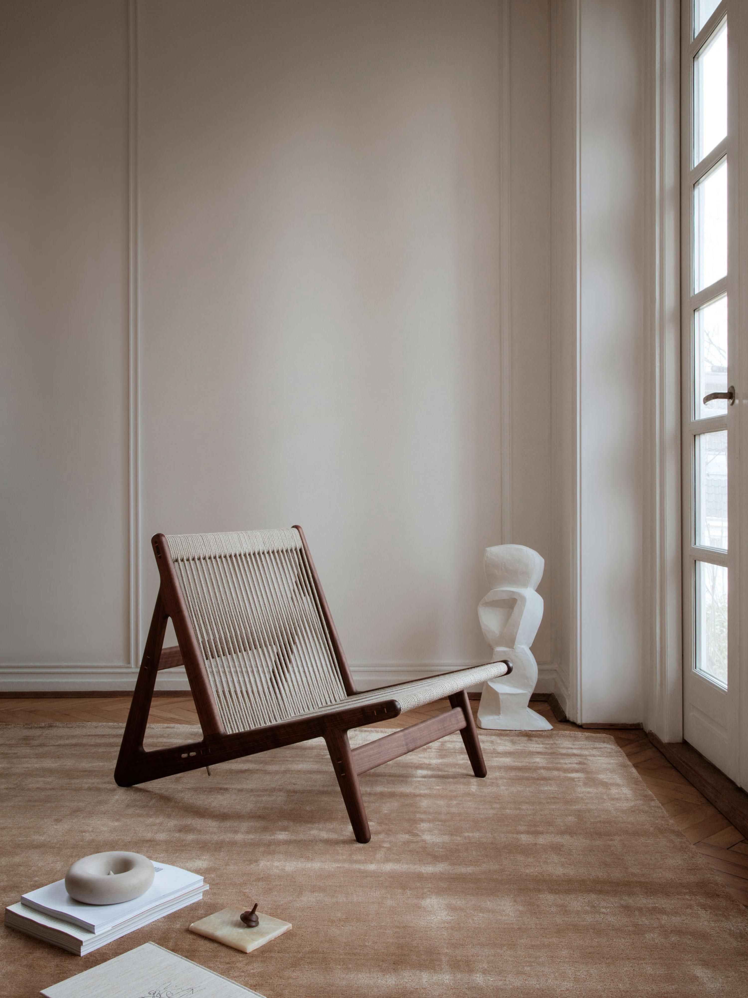 Initial Handmade Walnut Wood Lounge Chair MR01 with Seat Cushion