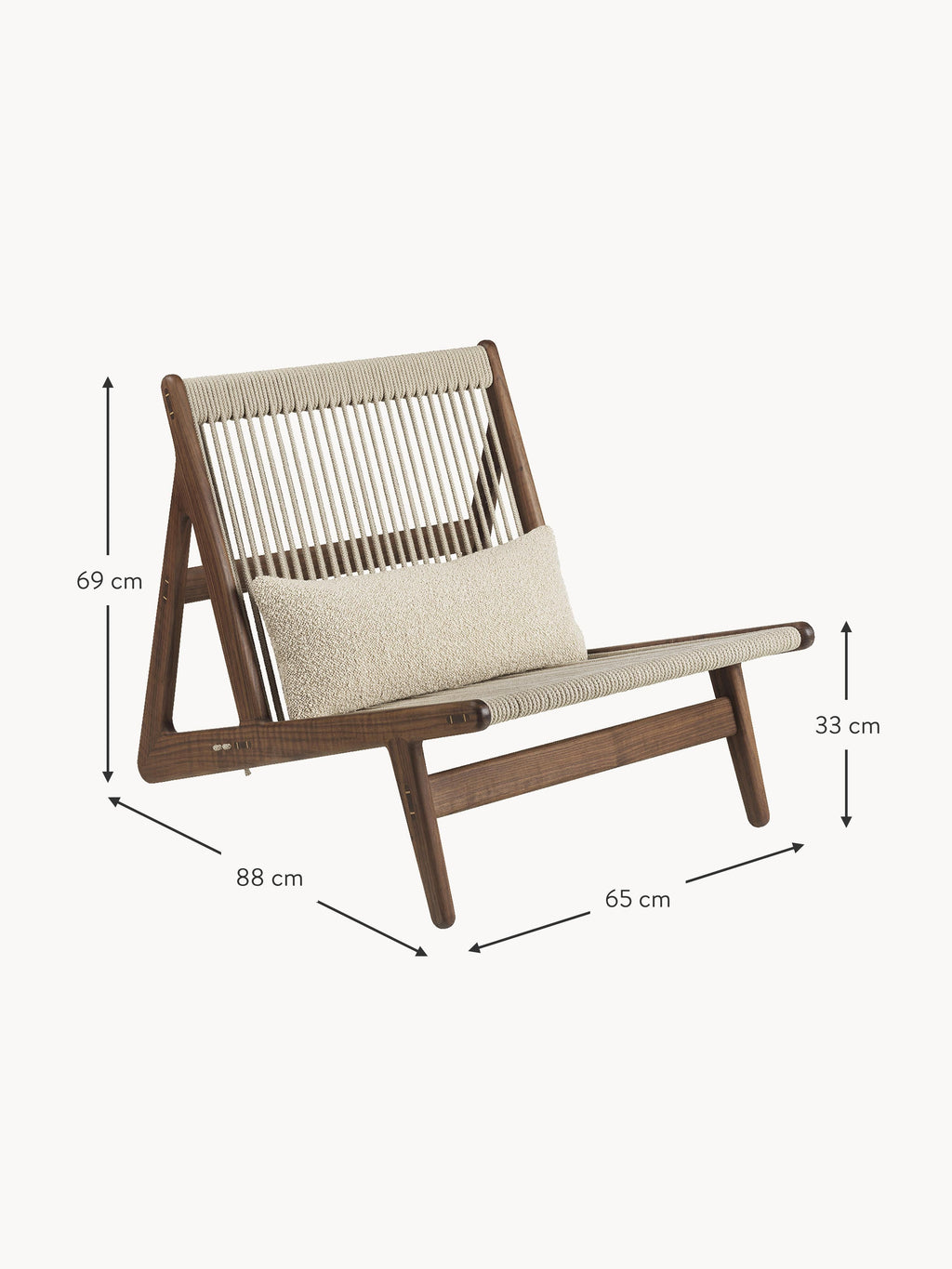 Initial Handmade Walnut Wood Lounge Chair MR01 with Seat Cushion