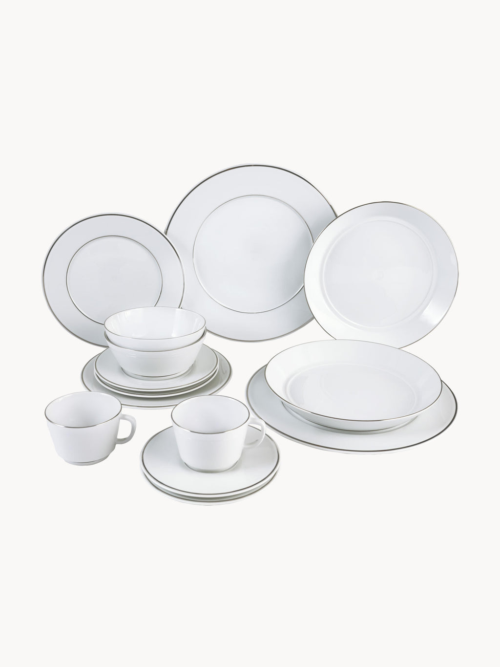 Gallery image 1 - Handmade Porcelain Tableware Set Vitruv with Hand-Painted Platinum Rim, 2 People, Set of 14