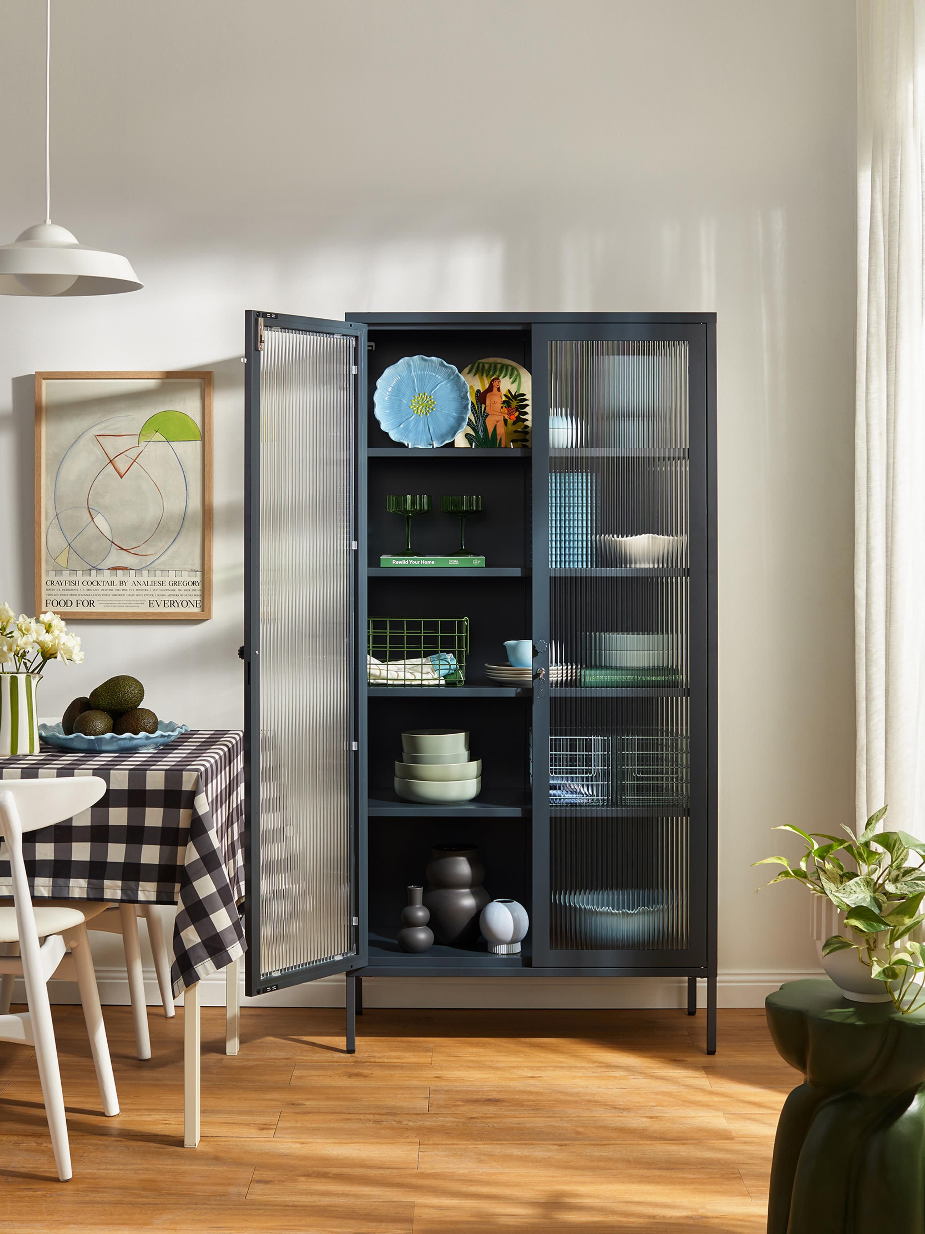 Collector Metal Display Cabinet The with Ribbed Glass