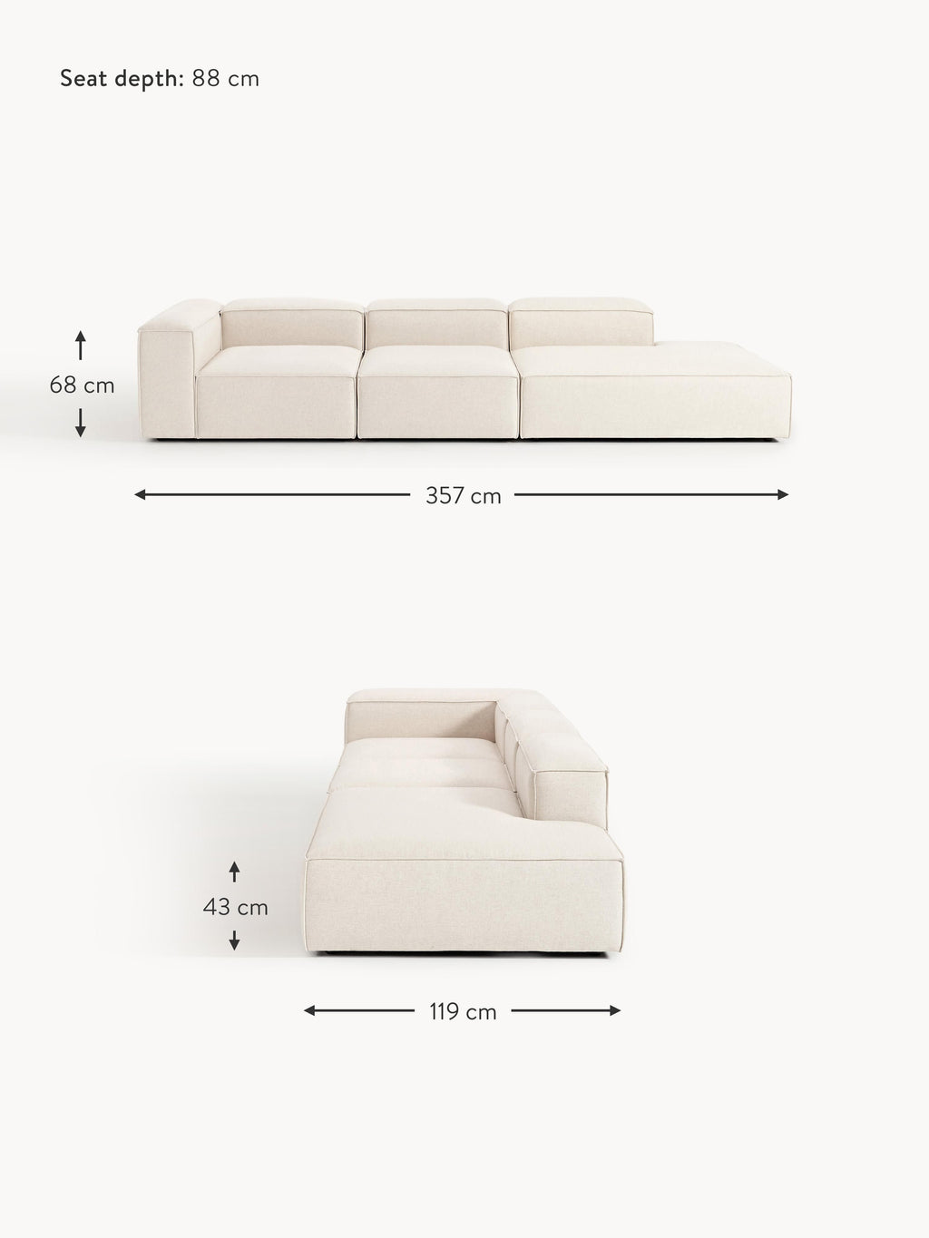 Lennon XL Linen Blend Modular Ottoman