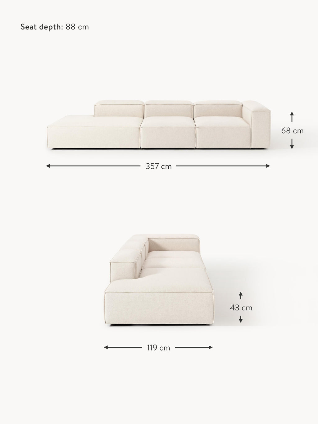 Lennon XL Linen Blend Modular Ottoman