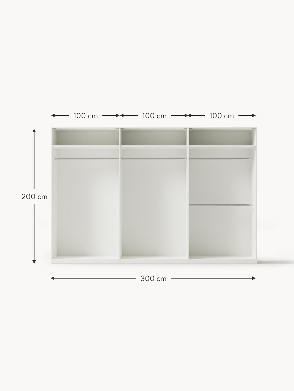Jeanne Modular Hinged Door Wardrobe, 300 cm Wide, in various sizes