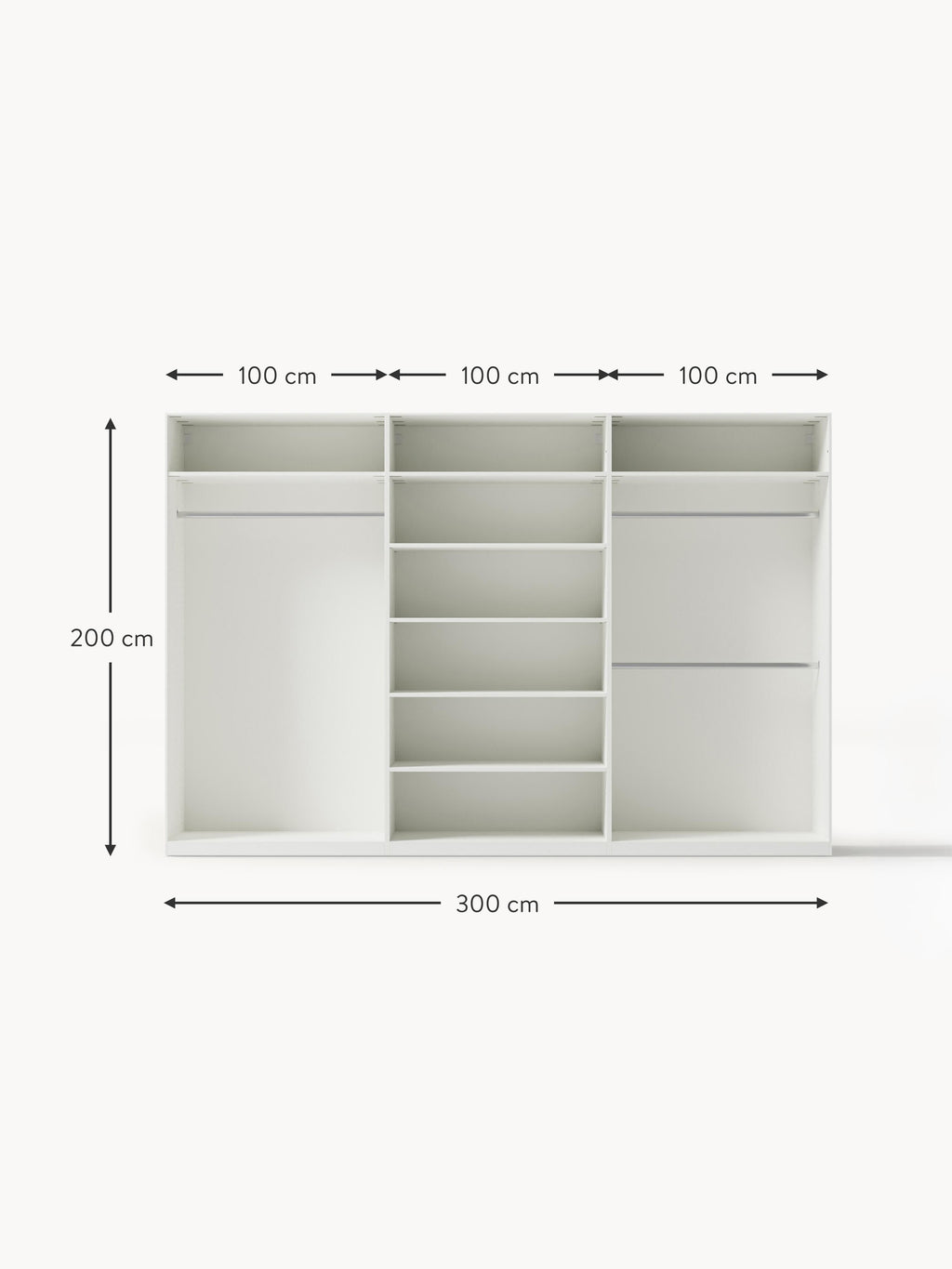 Jeanne Modular Hinged Door Wardrobe, 300 cm Wide, in various sizes
