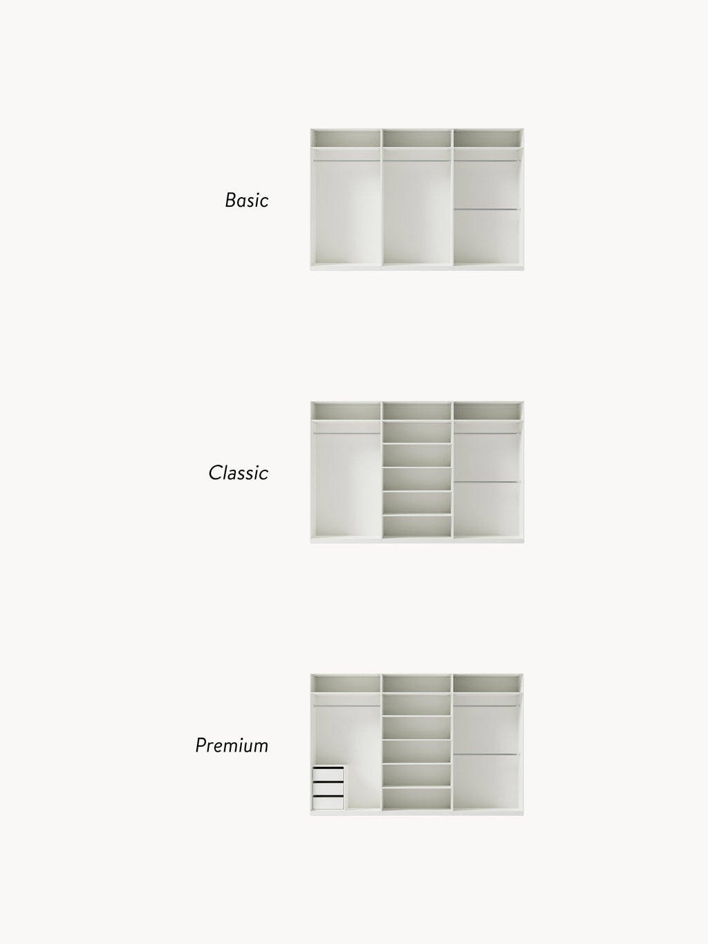 Jeanne Modular Hinged Door Wardrobe, 300 cm Wide, in various sizes