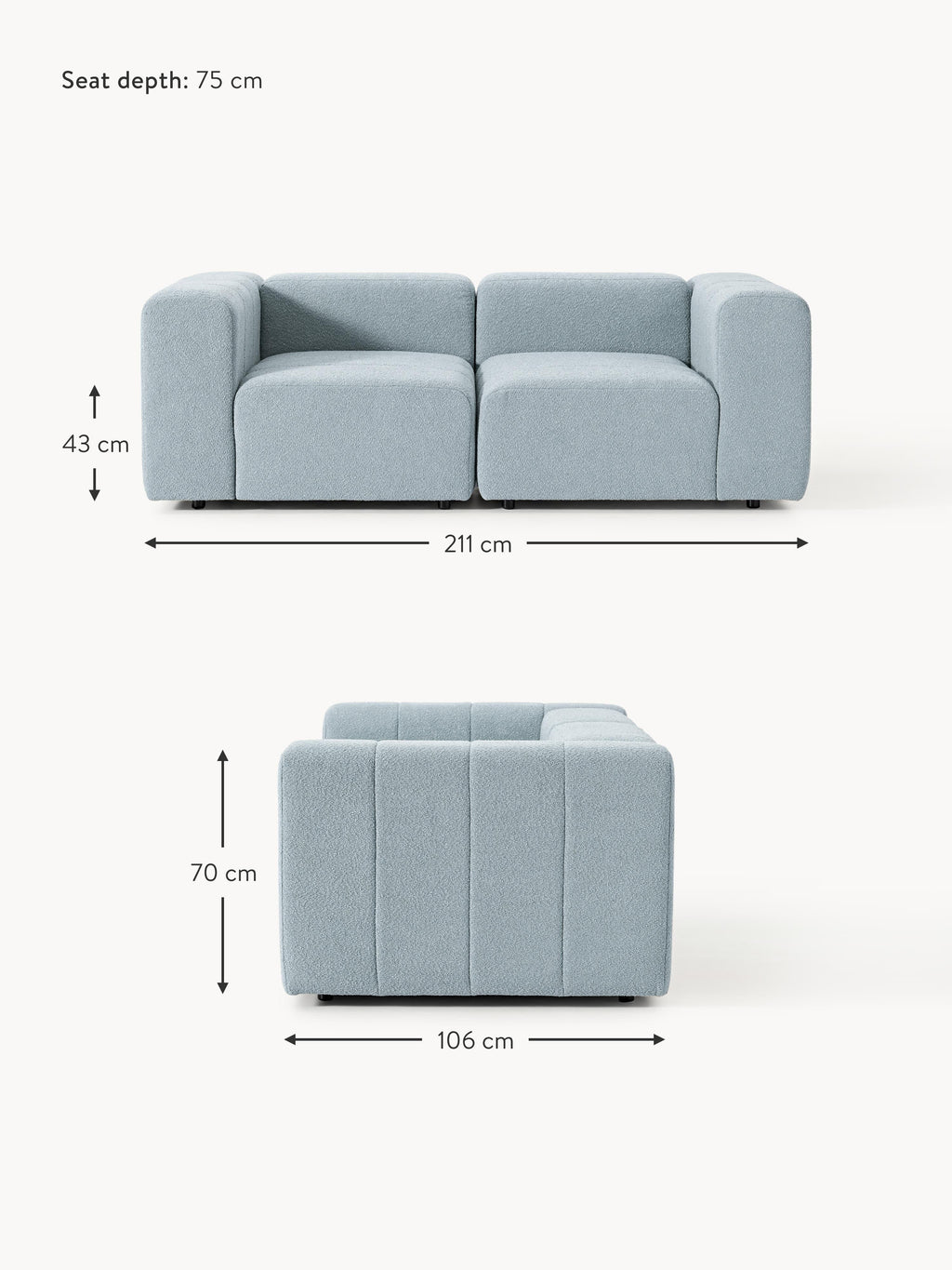 Lena Bouclé Modular Sofa (2-seater)
