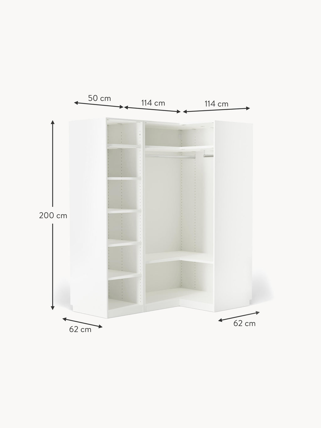 Simone Modular Corner Wardrobe, 165 cm Wide, in various sizes