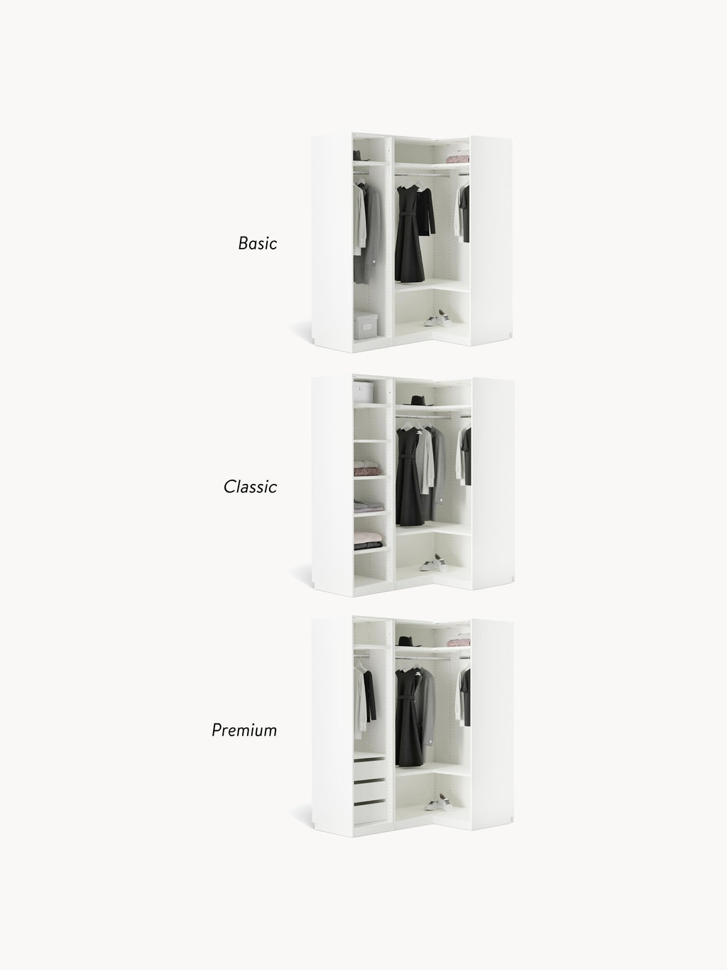 Simone Modular Corner Wardrobe, 165 cm Wide, in various sizes