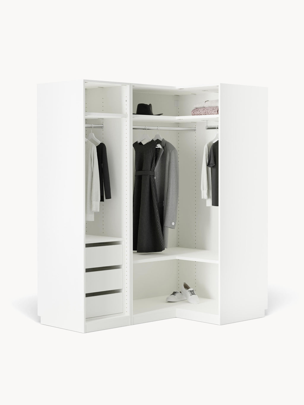 Simone Modular Corner Wardrobe, 165 cm Wide, in various sizes