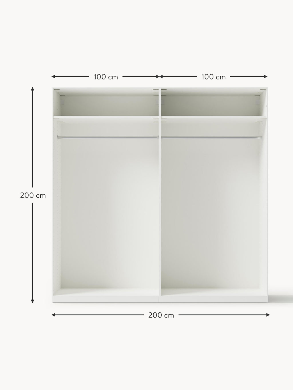 Jeanne Modular Hinged Door Wardrobe, 200 cm Wide, in various sizes
