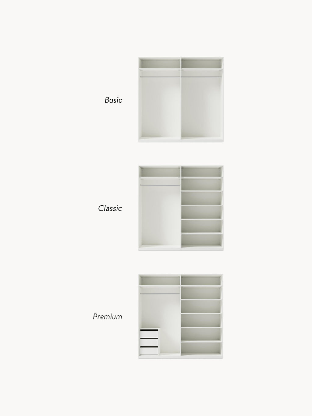 Jeanne Modular Hinged Door Wardrobe, 200 cm Wide, in various sizes