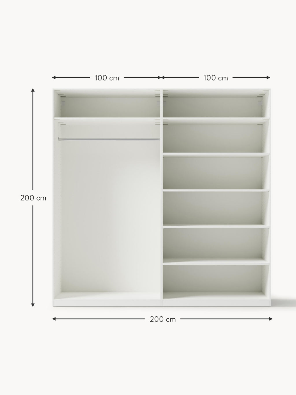 Jeanne Modular Hinged Door Wardrobe, 200 cm Wide, in various sizes
