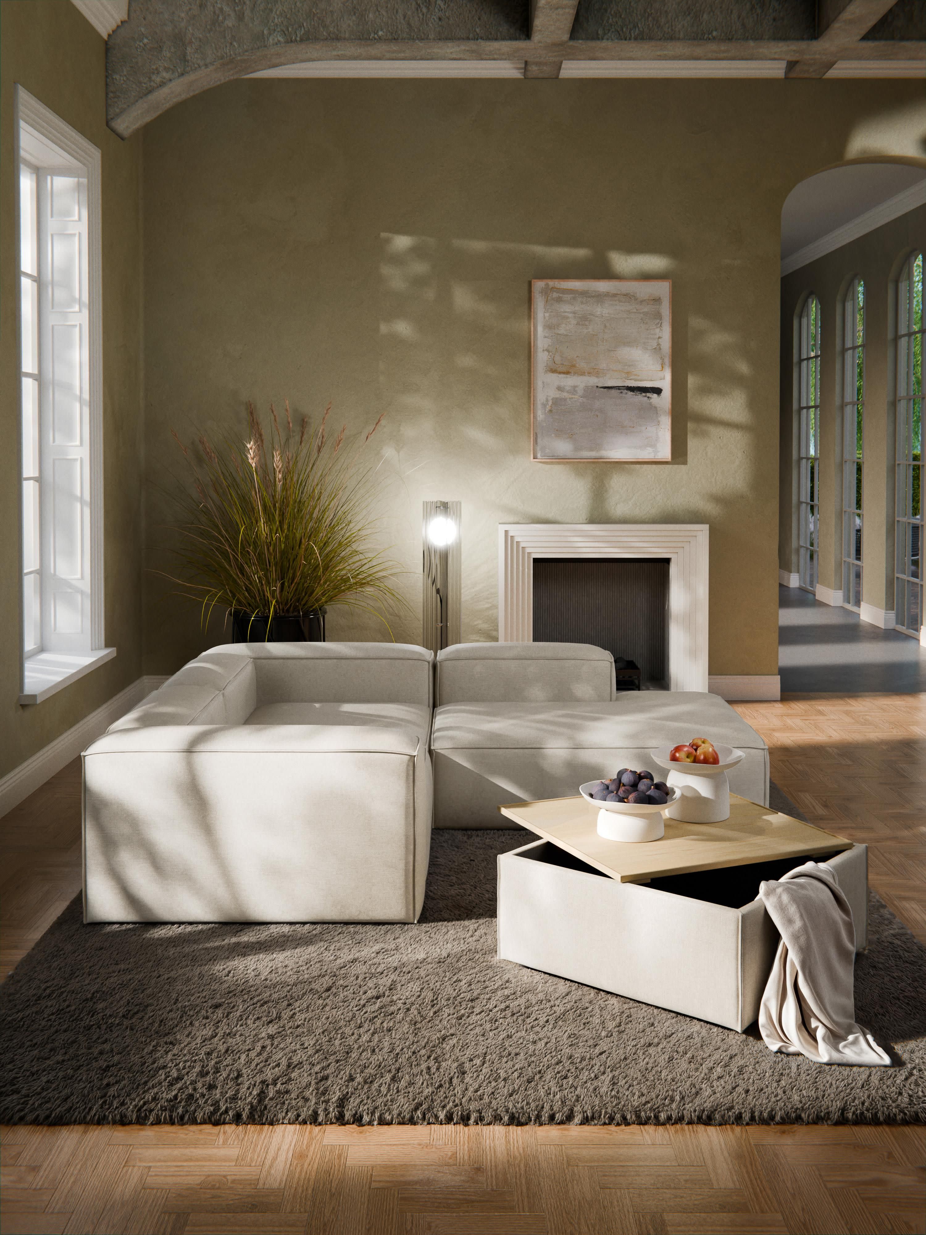 Lennon Linen Blend Ottoman with Storage