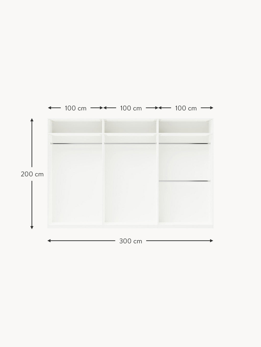 Leon Modular Hinged Door Wardrobe, 300 cm Wide, in various sizes