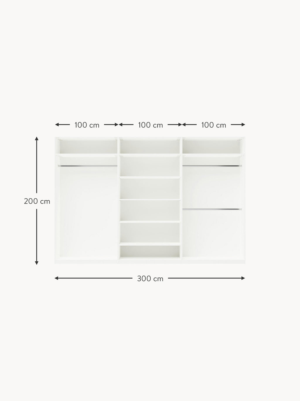 Leon Modular Hinged Door Wardrobe, 300 cm Wide, in various sizes