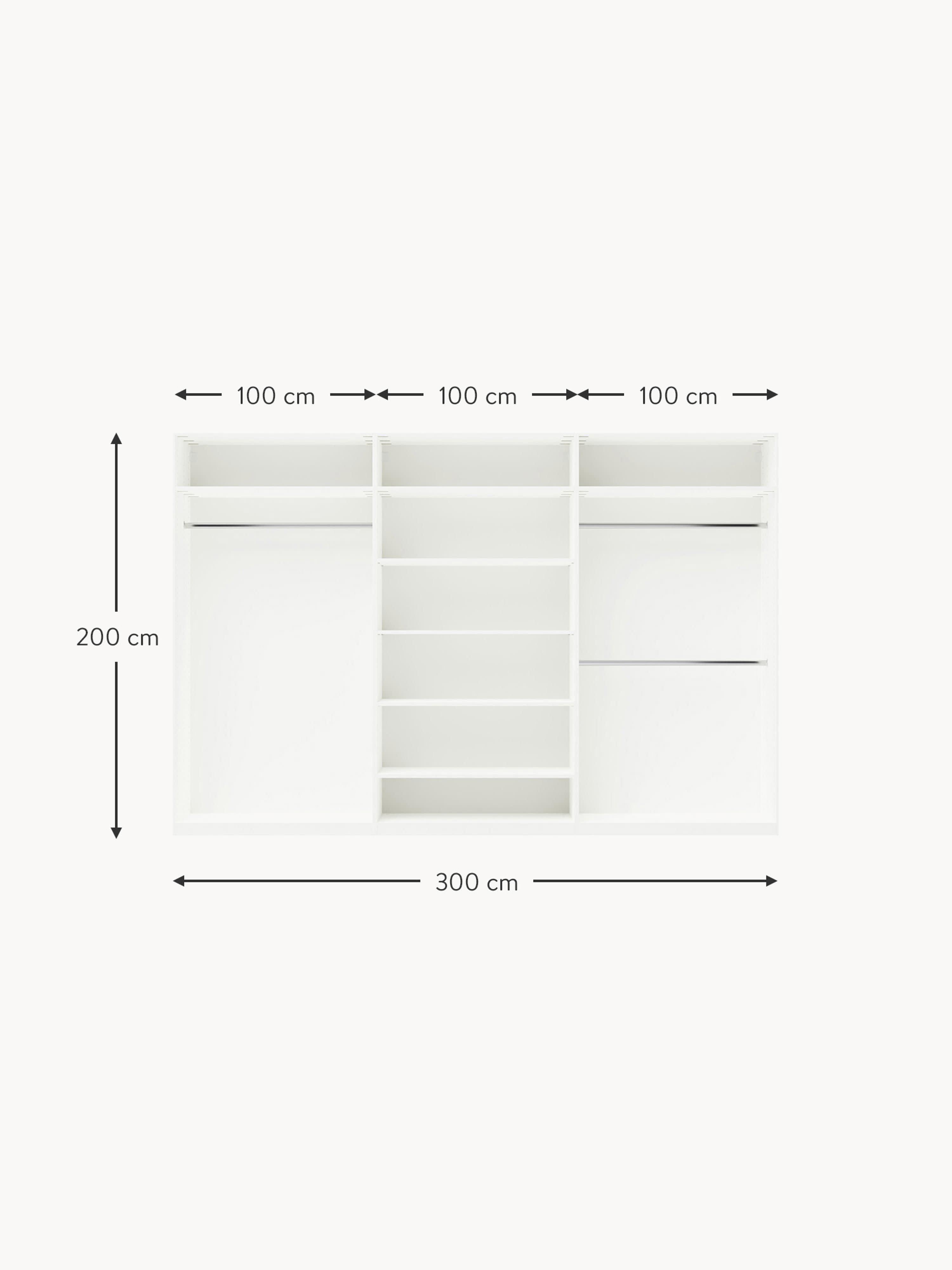 Leon Modular Hinged Door Wardrobe, 300 cm Wide, in various sizes
