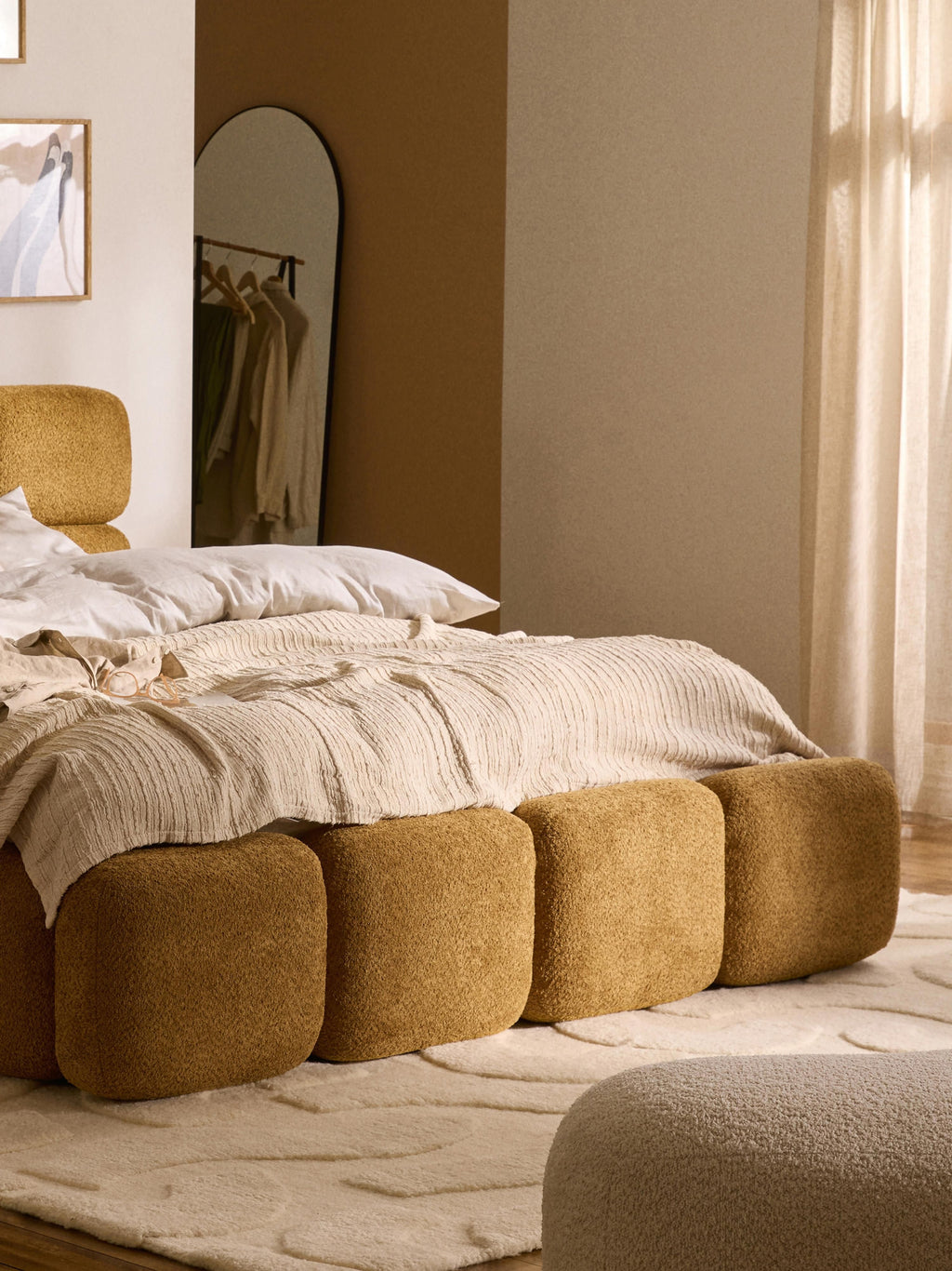 Tayla Upholstered Teddy Bouclé Bed with Storage Space