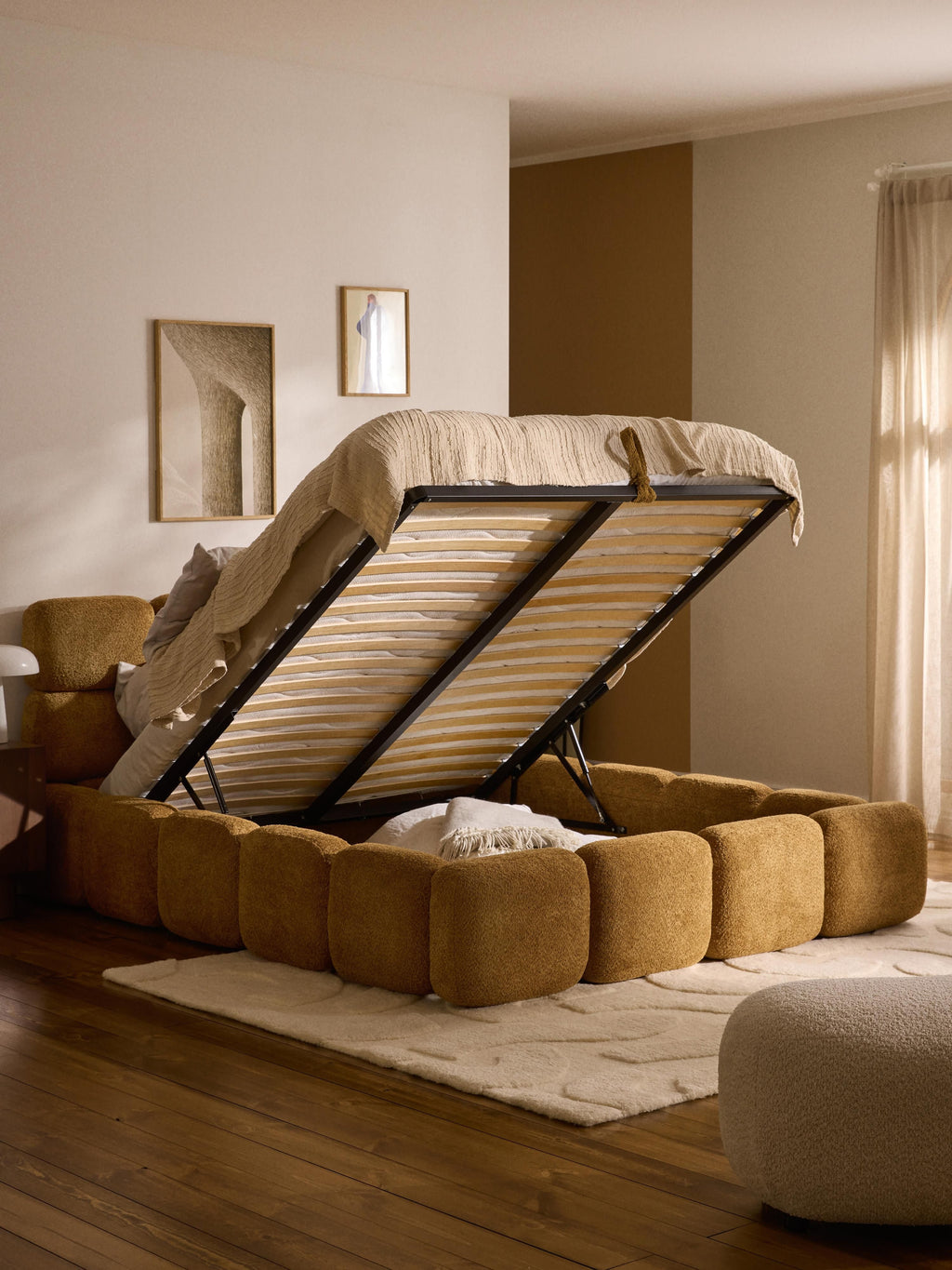Tayla Upholstered Teddy Bouclé Bed with Storage Space