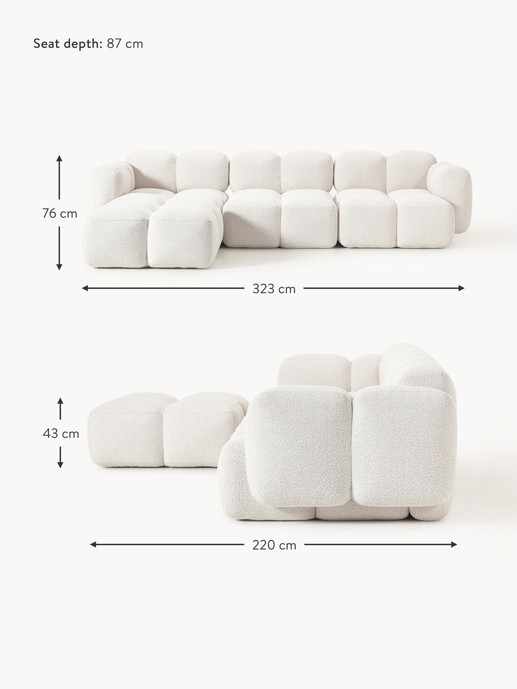 Tayla Bouclé Modular Sofa (4-seater) with Ottoman (left/right)