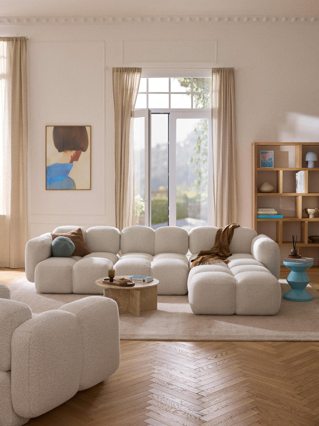 Tayla Bouclé Modular Sofa (4-seater) with Ottoman (left/right)