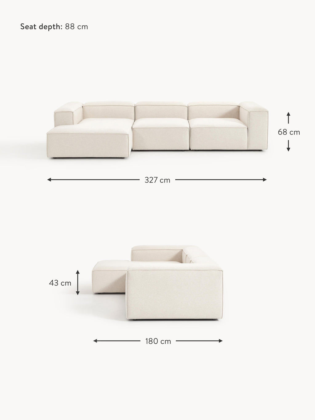 Lennon Linen Blend Modular Corner Sofa (4-seater)