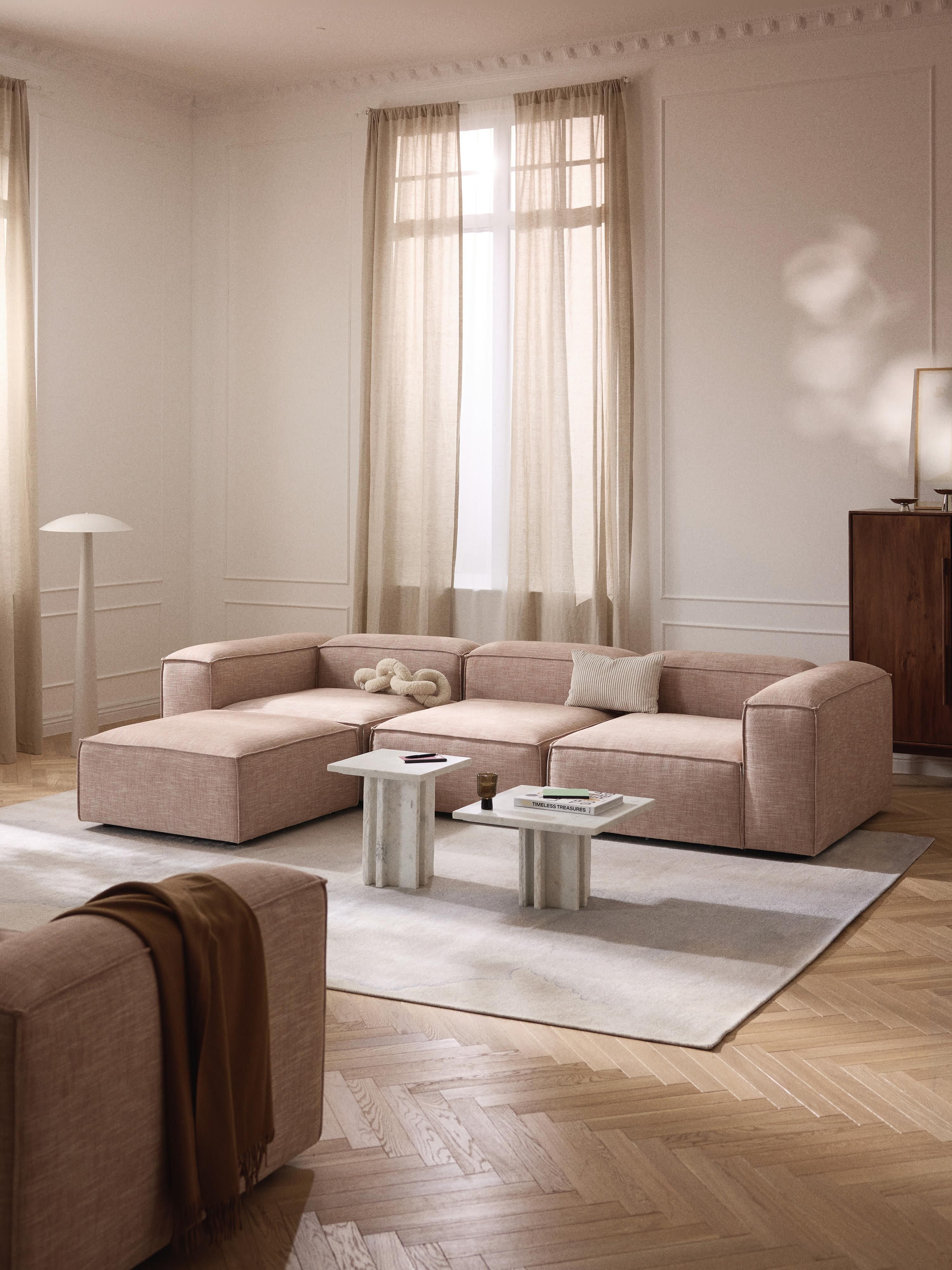 Lennon Linen Blend Modular Sofa (4-seater) with ottoman (left/right)