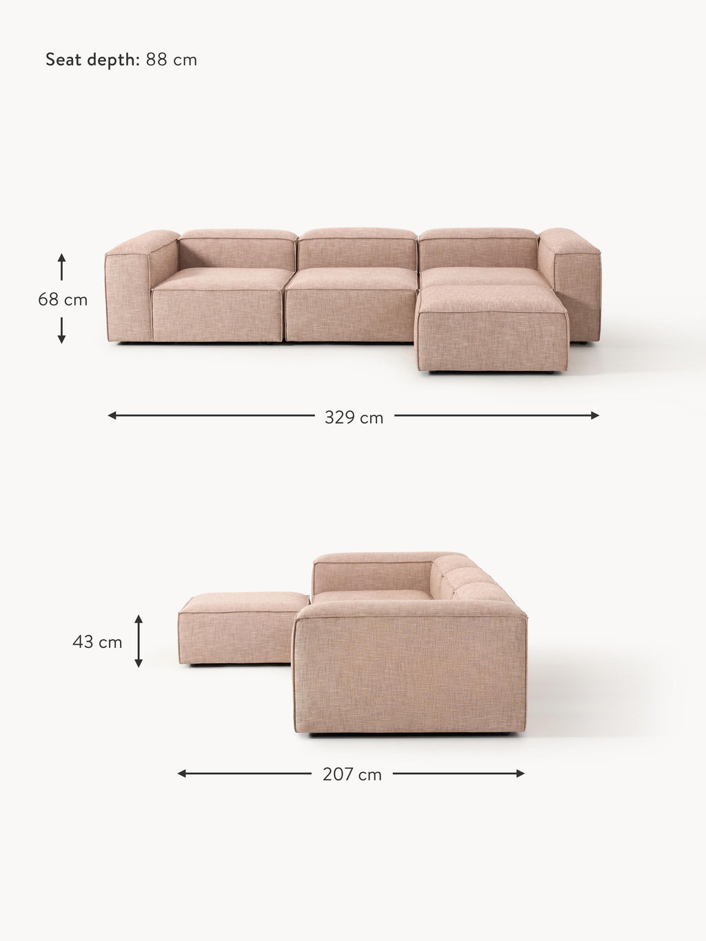 Lennon Linen Blend Modular Sofa (4-seater) with ottoman (left/right)