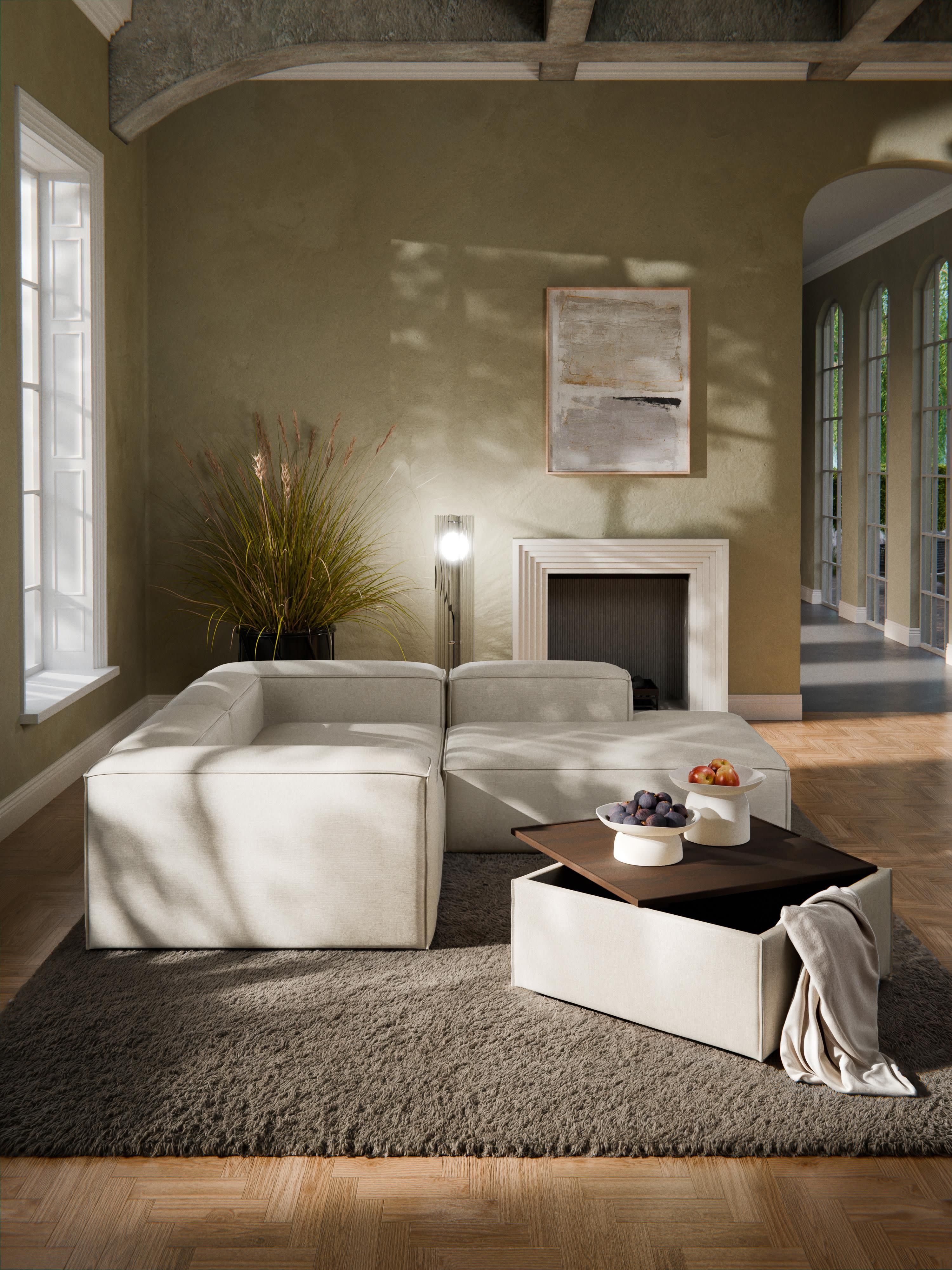 Lennon Linen Blend Ottoman with Storage