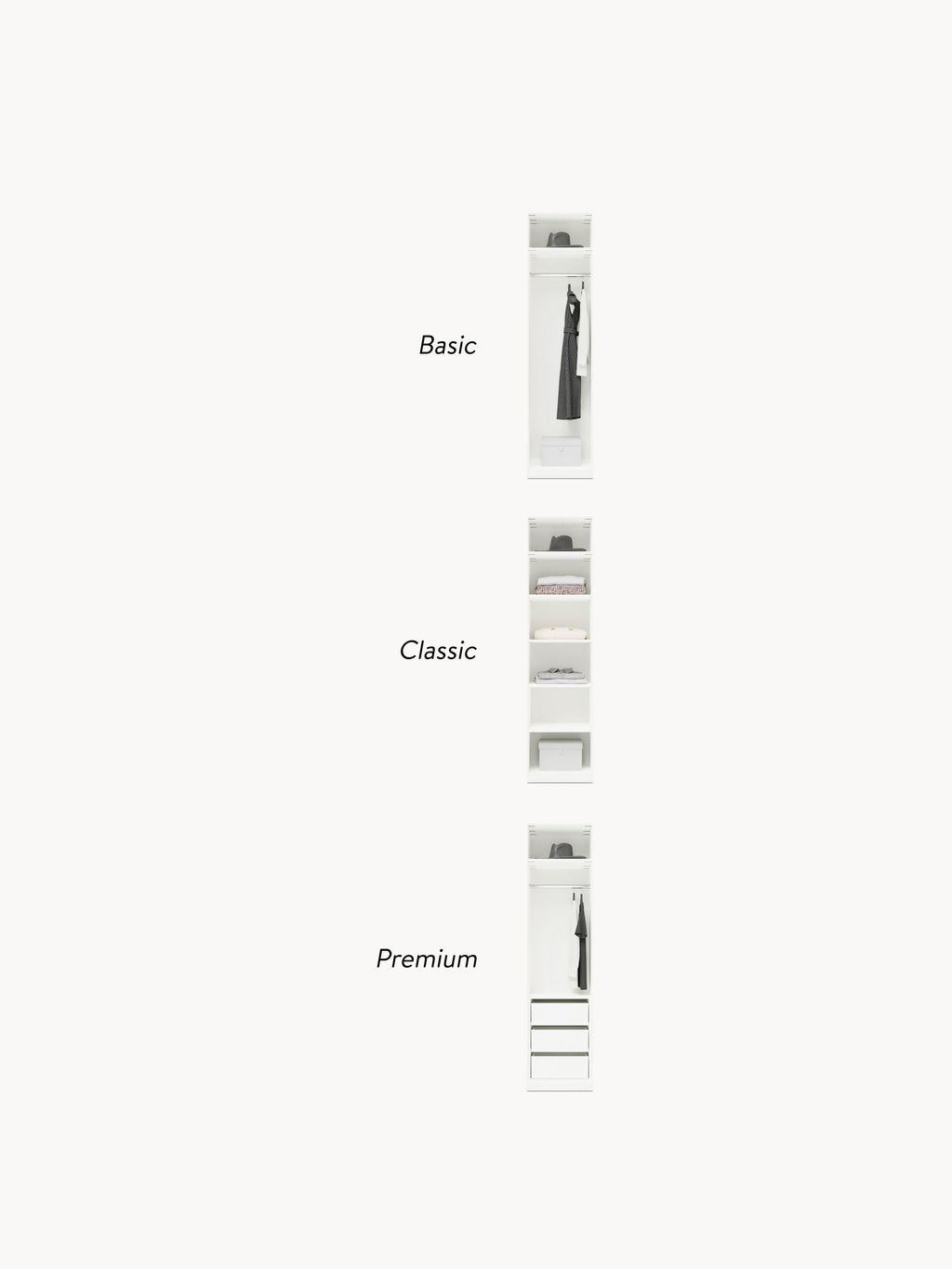 Leon Modular Hinged Door Wardrobe, 50 cm Wide, in various sizes