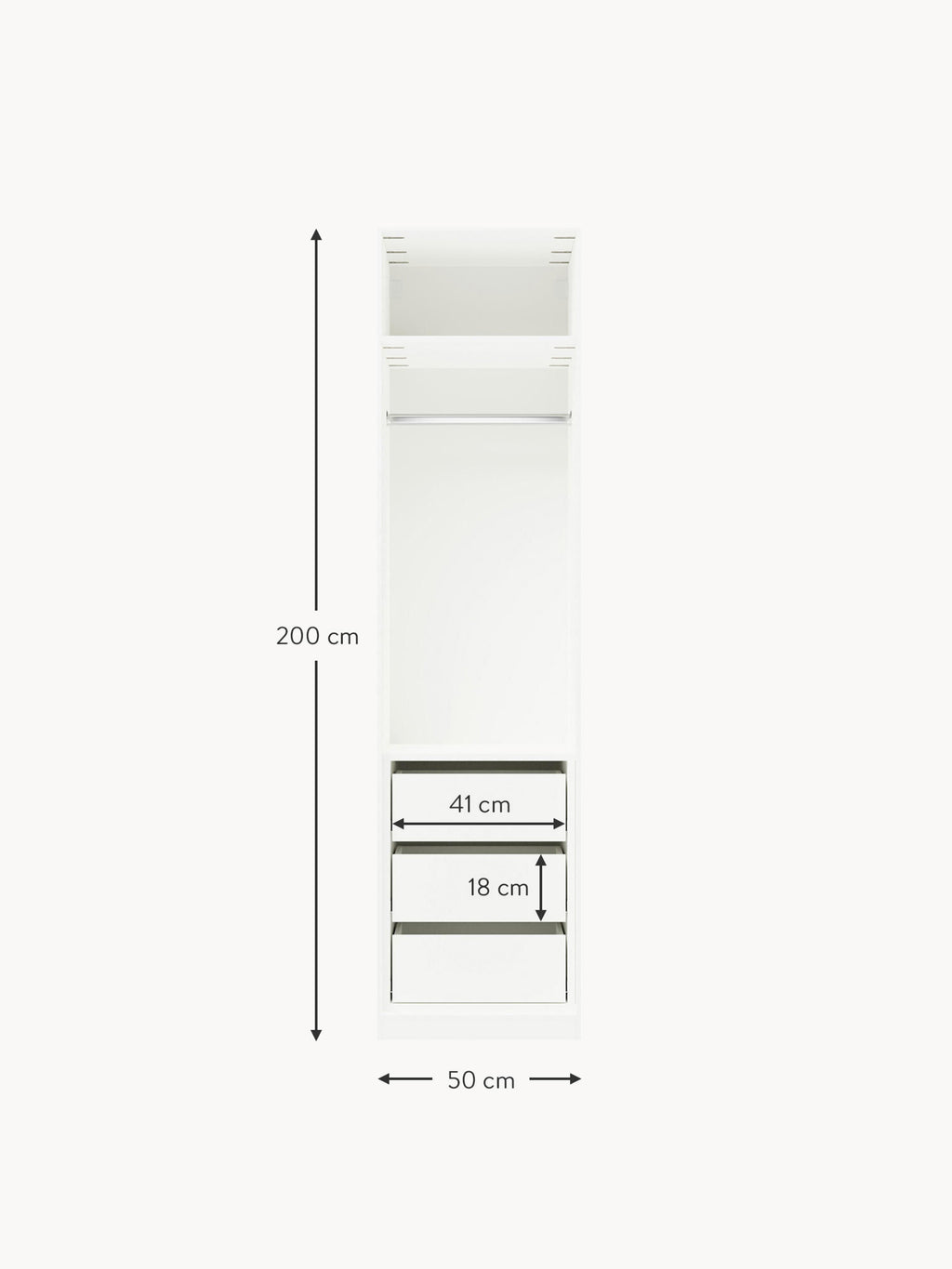 Leon Modular Hinged Door Wardrobe, 50 cm Wide, in various sizes