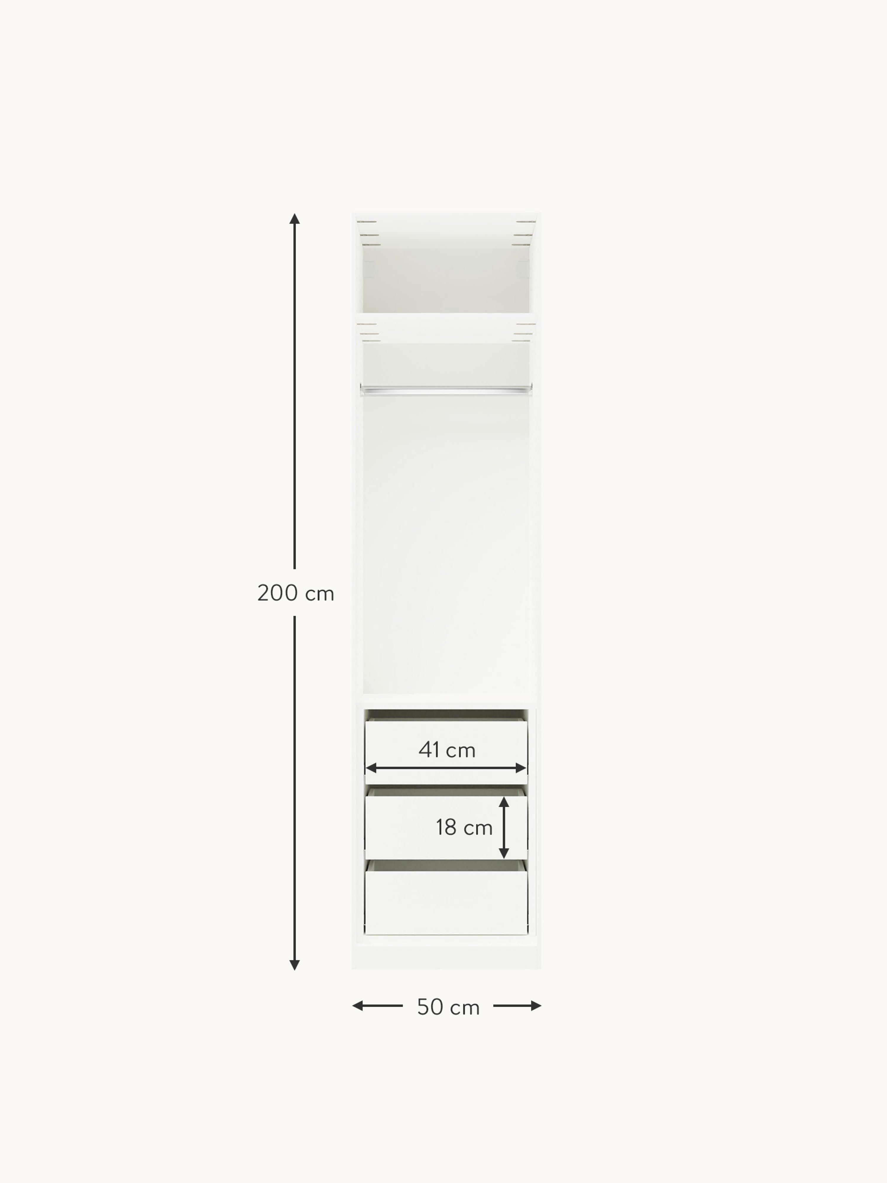 Leon Modular Hinged Door Wardrobe, 50 cm Wide, in various sizes