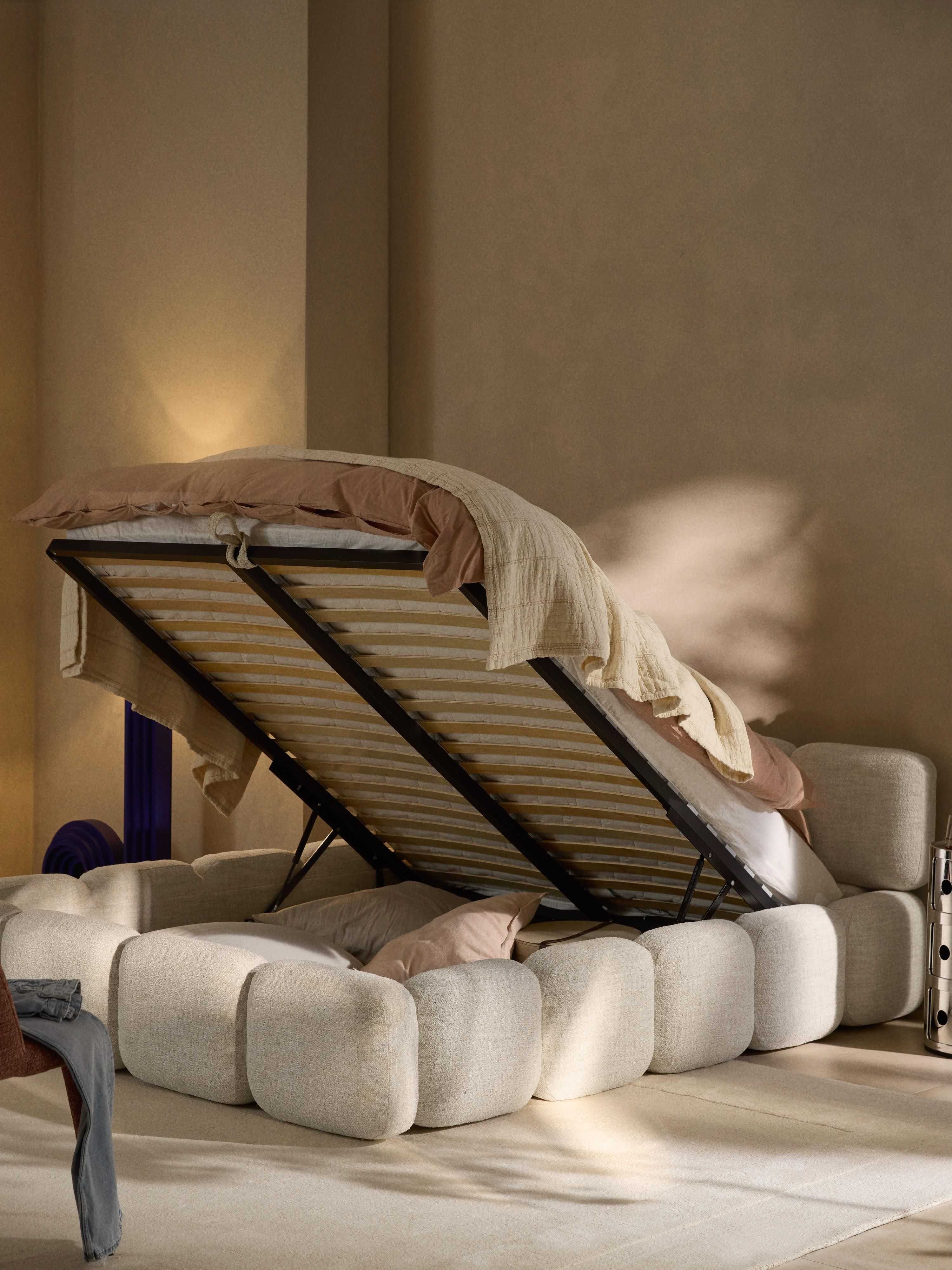 Tayla Upholstered Bouclé Bed with Storage Space