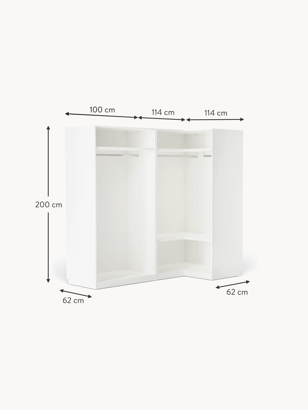 Leon Modular Corner Wardrobe, 215 cm Wide, in various sizes