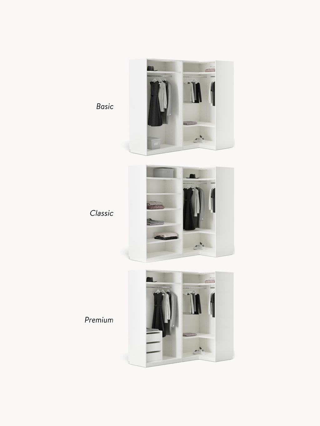 Leon Modular Corner Wardrobe, 215 cm Wide, in various sizes